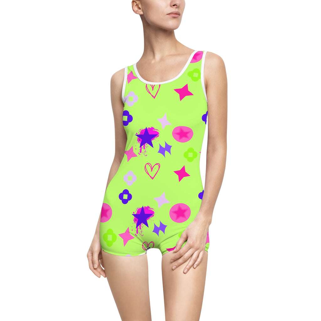 Vintage Lime Green One-Piece Swimsuit