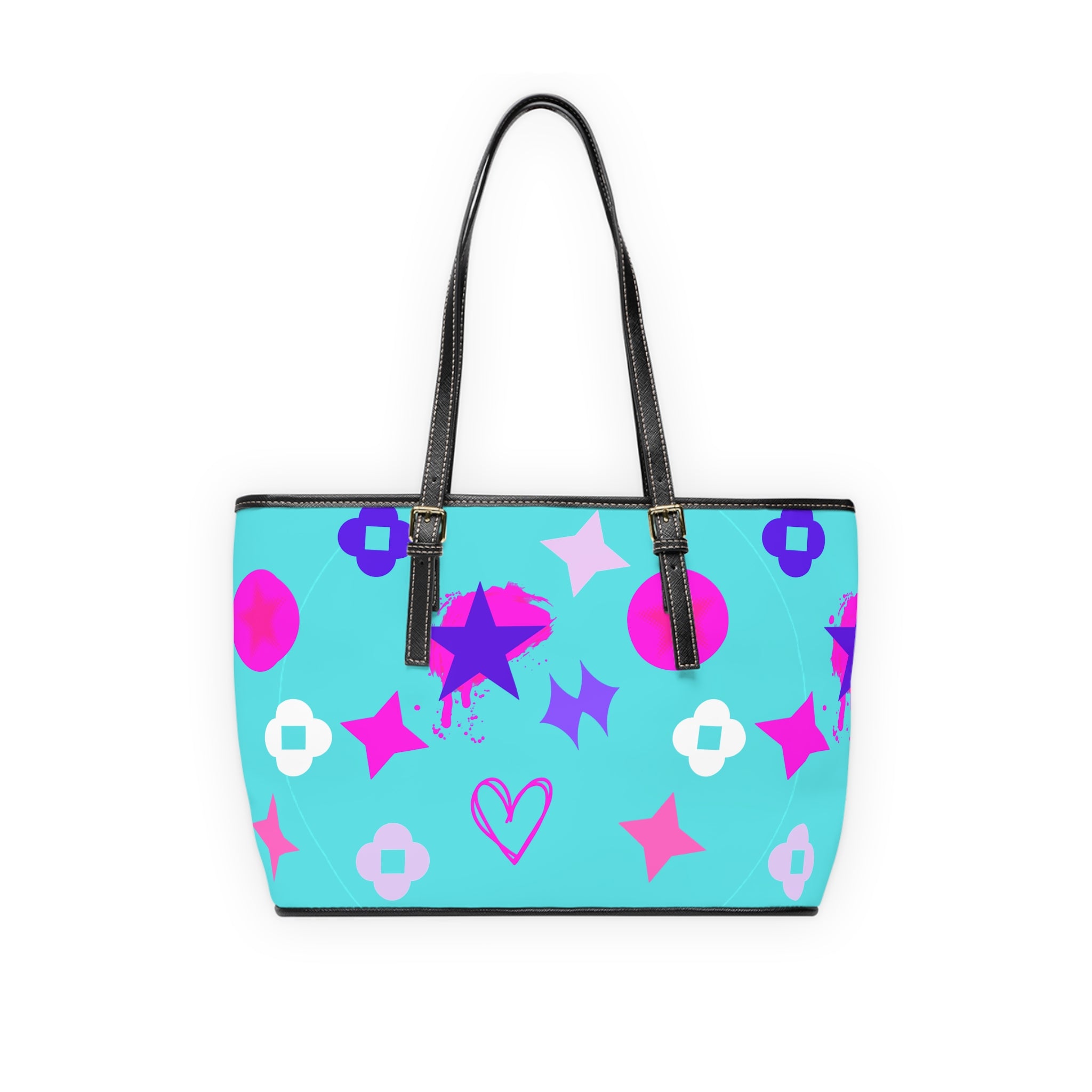 Neon Blue Shoulder Bag — Graffiti Stars Tote