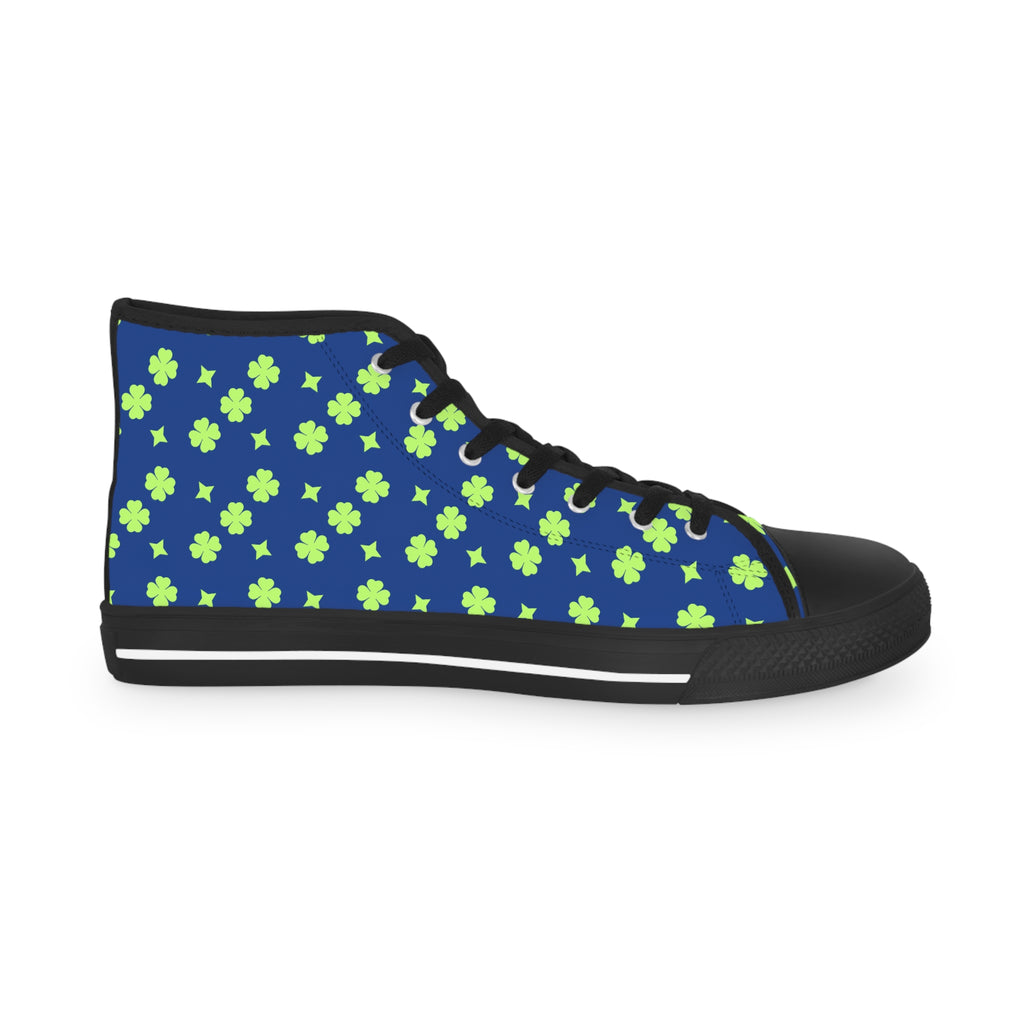 Men's High Top Sneakers Lime Green Lucky Stars On Top Blue Bottoms