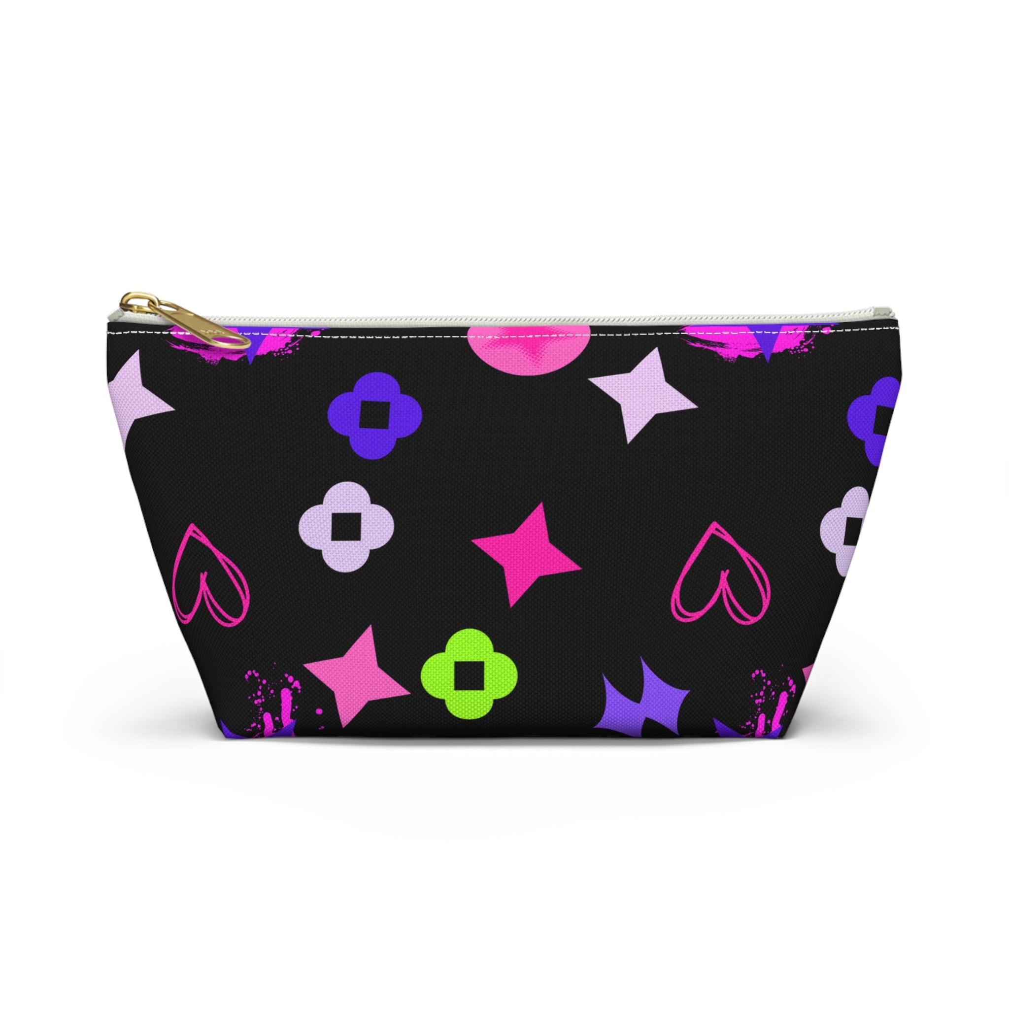 Star & Pink Accessory Pouch — Black Makeup Bag