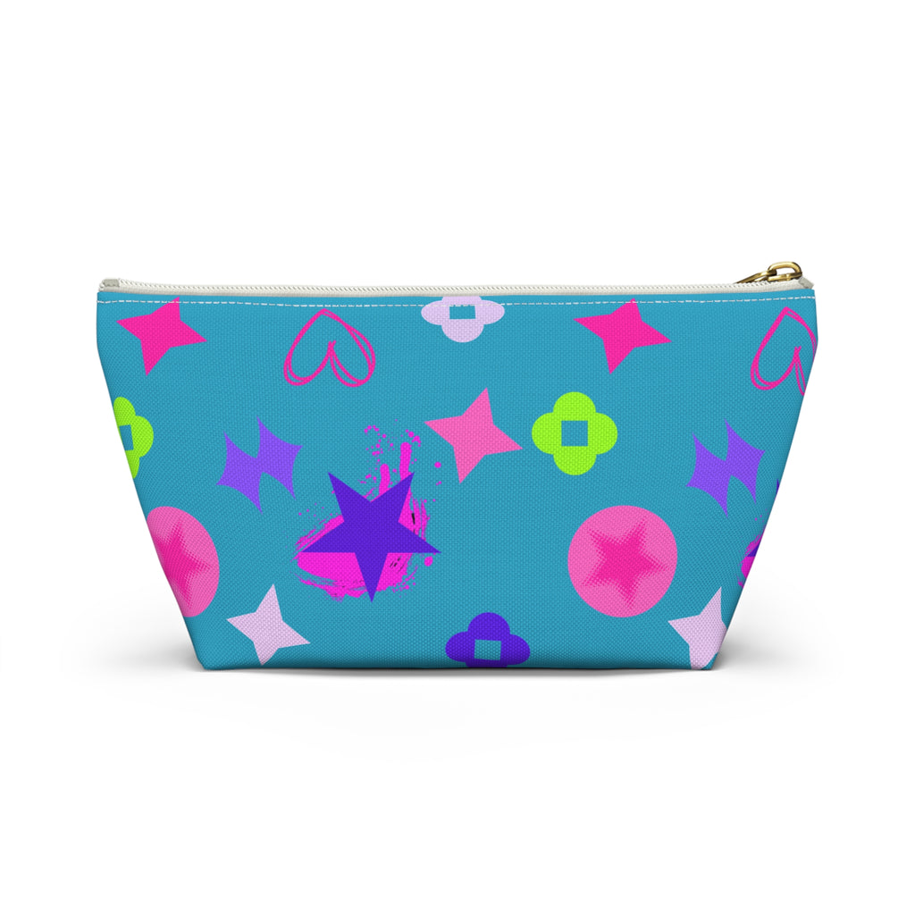 Blue Stars Accessory Pouch —  Pink Makeup Bag