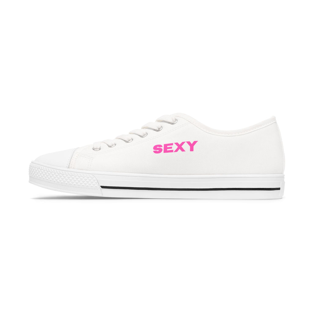White Low Top Sneakers — Black "SEXY" Embroidered Casual Shoes