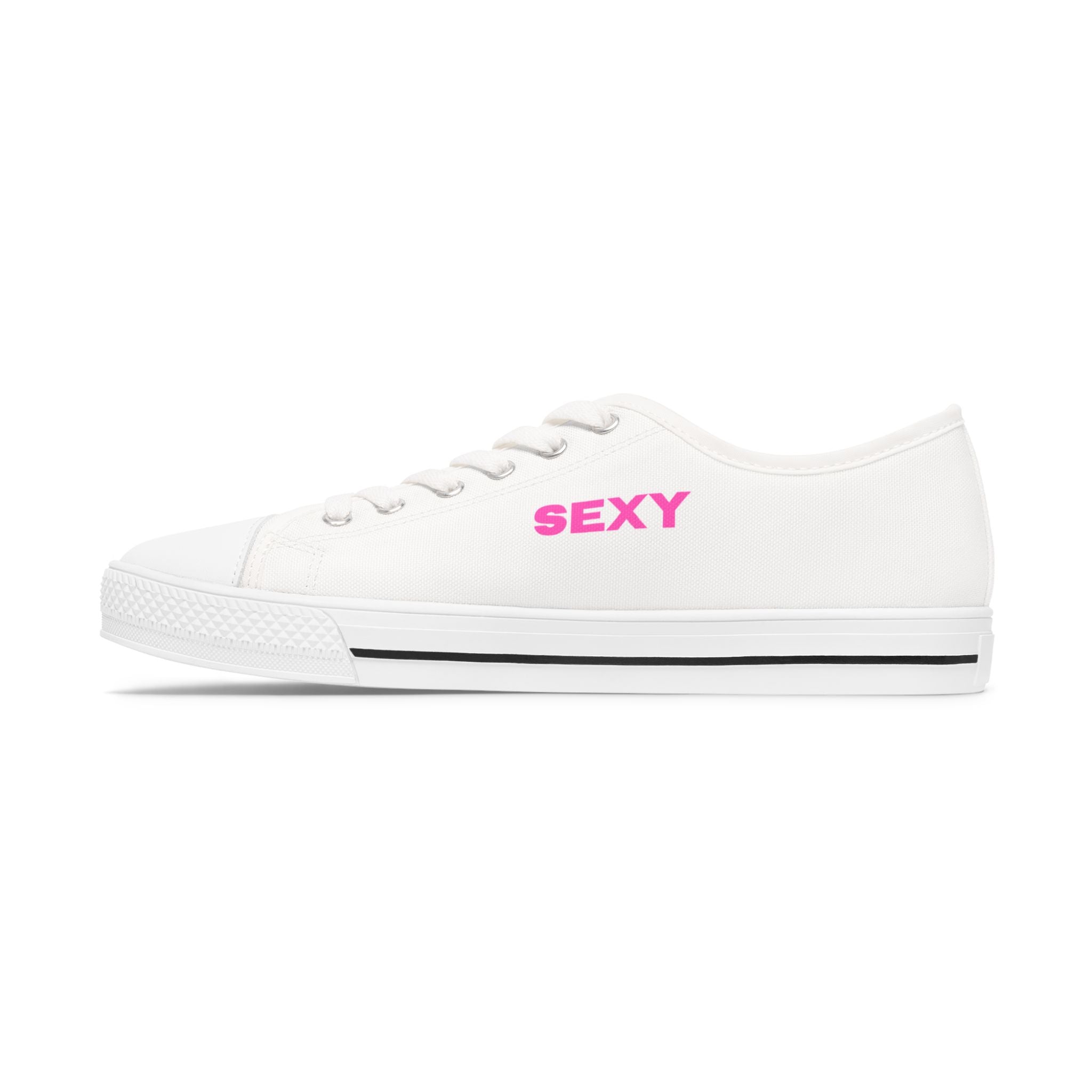 White Low Top Sneakers — Black "SEXY" Embroidered Casual Shoes