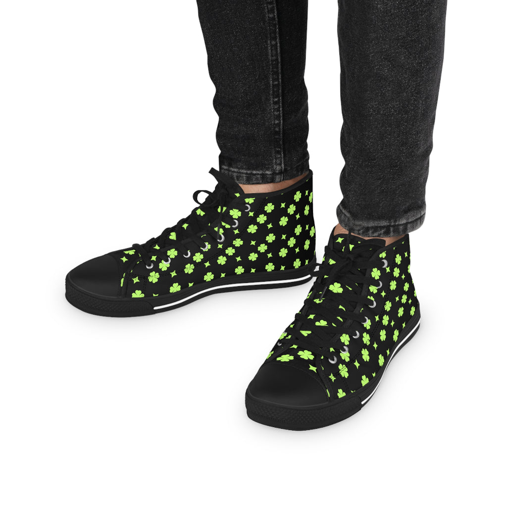 Men's High Top Sneakers Lime Green Lucky Stars On Top Black Bottoms
