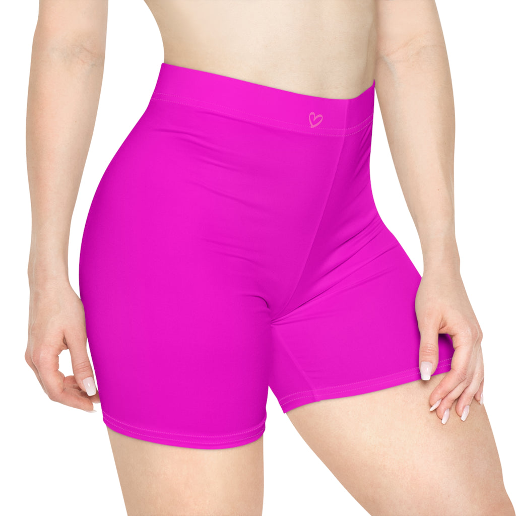 Women's White Shorts with Pink Kiss Logo — Stretchy Athleisure Cycling Shorts Pink