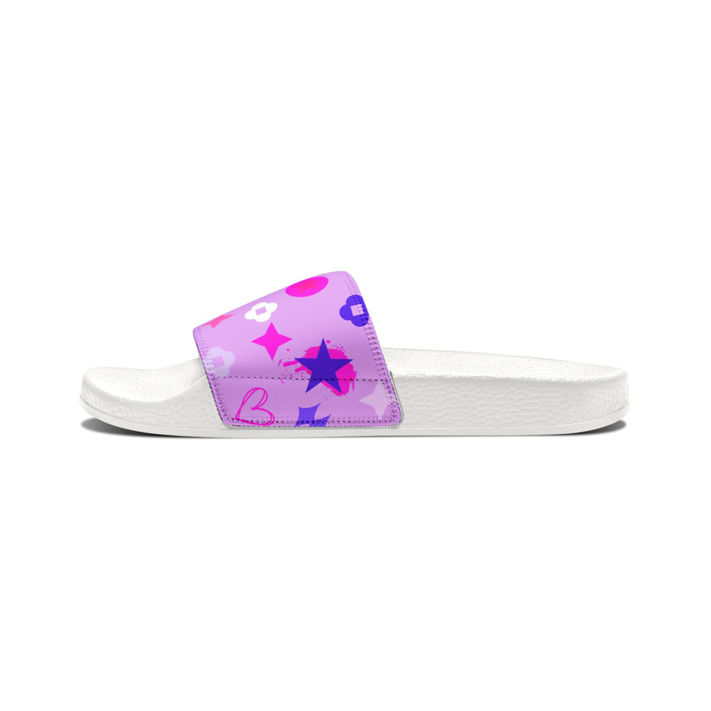 Women's Pink Purple Patterned Slide Sandals — Removable Strap Casual Pool & Beach Slides