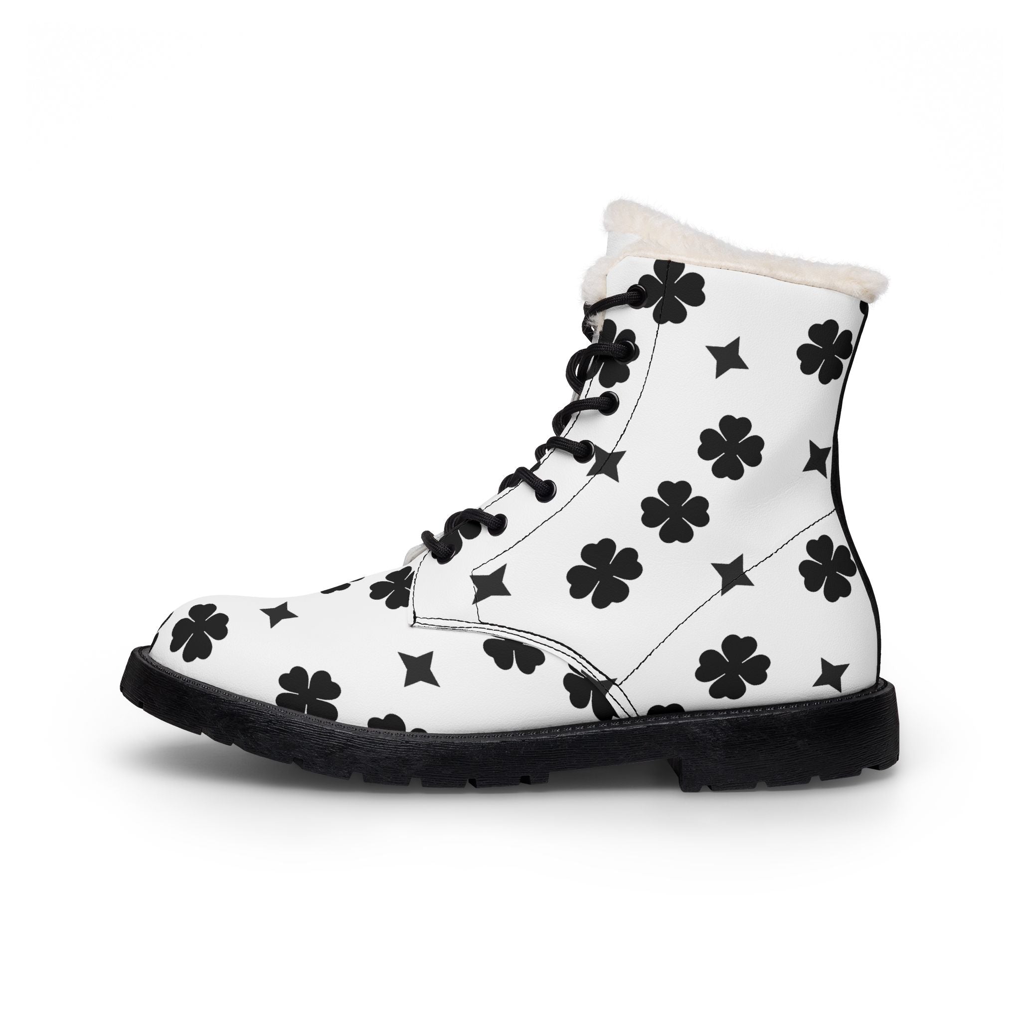 White Fur-Lined Leather Boots — Men's Warm Winter Combat Style