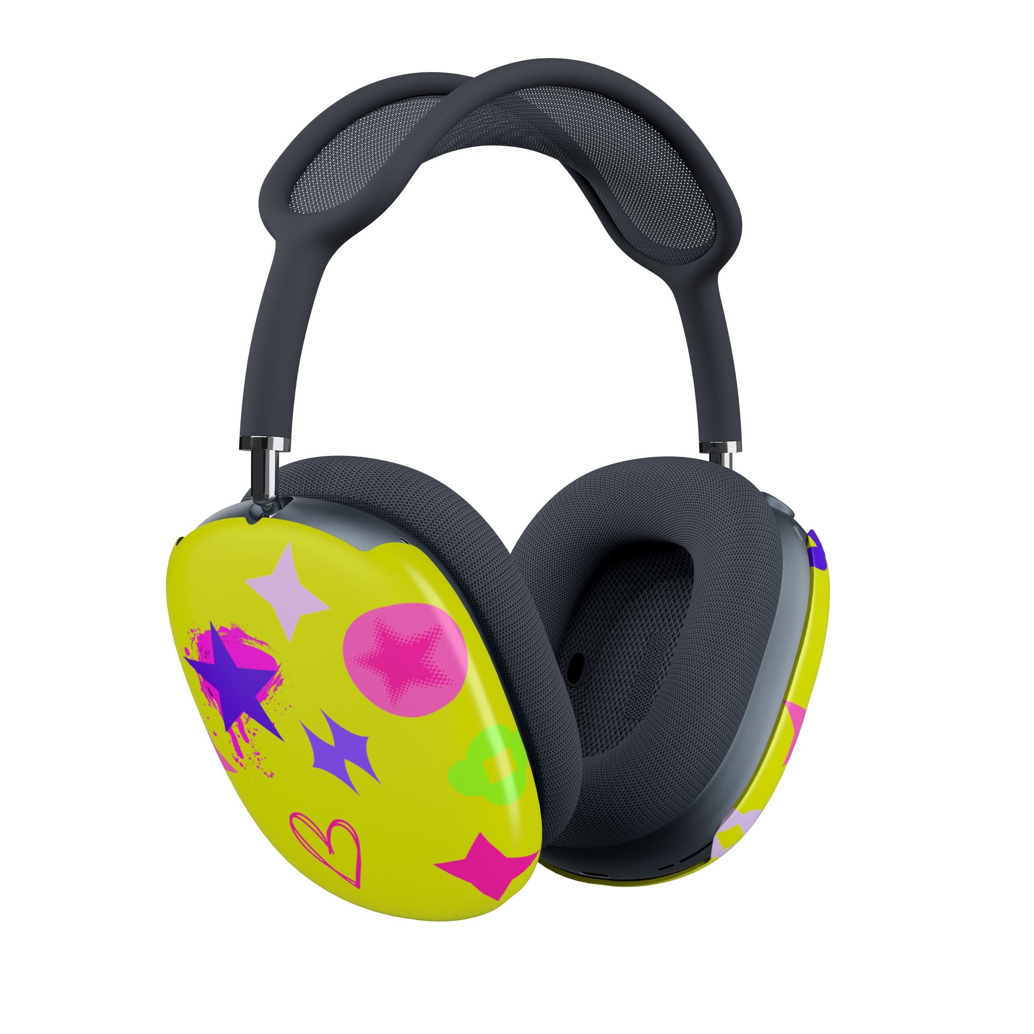 irPods Max Shell Case — Neon Stars & Hearts Protective Yellow Cover