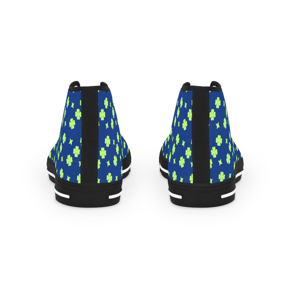 Men's High Top Sneakers Lime Green Lucky Stars On Top Blue Bottoms