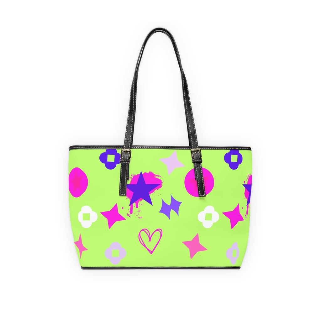 Neon Shoulder Bag — Lime Green Graffiti Stars Tote