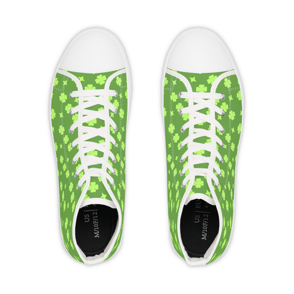 Men's High Top Sneakers Lime Green Lucky Stars On White Bottoms