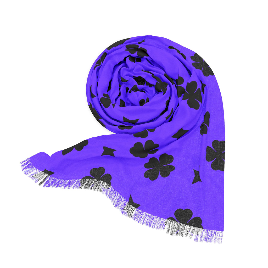 Purple Clover Pattern Light Scarf – Floral Lightweight Fringe Scarf