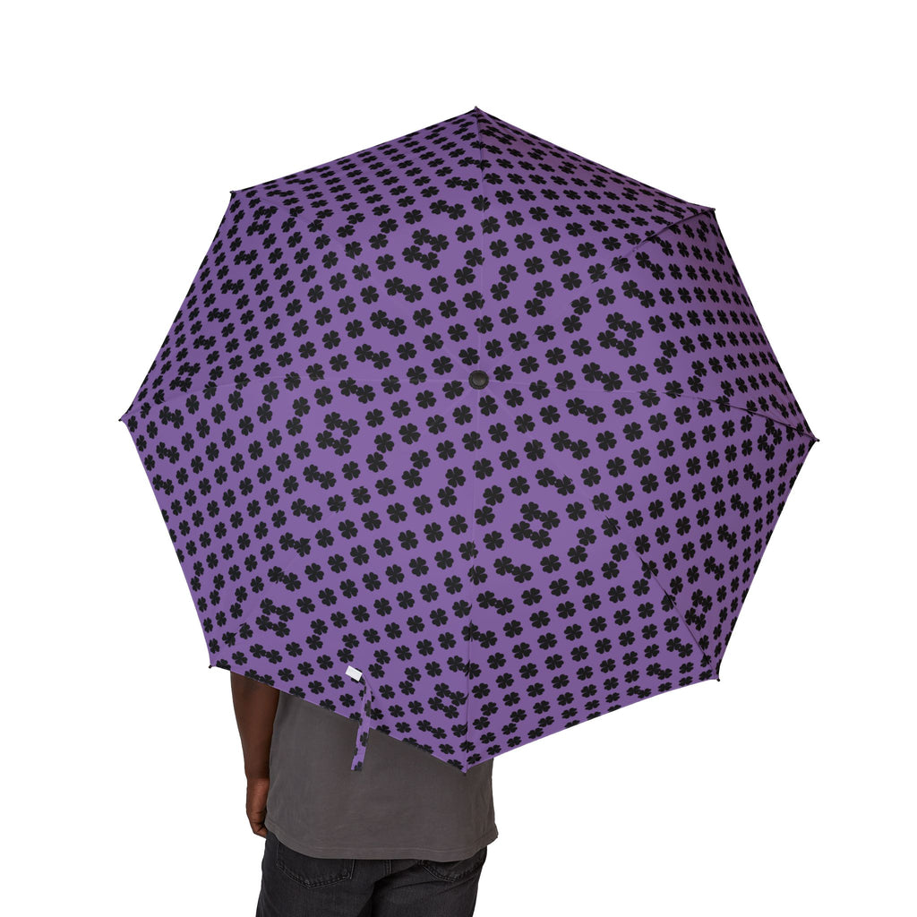 Foldable Umbrella — Purple Plaid Dot Pattern, Compact Travel Umbrella