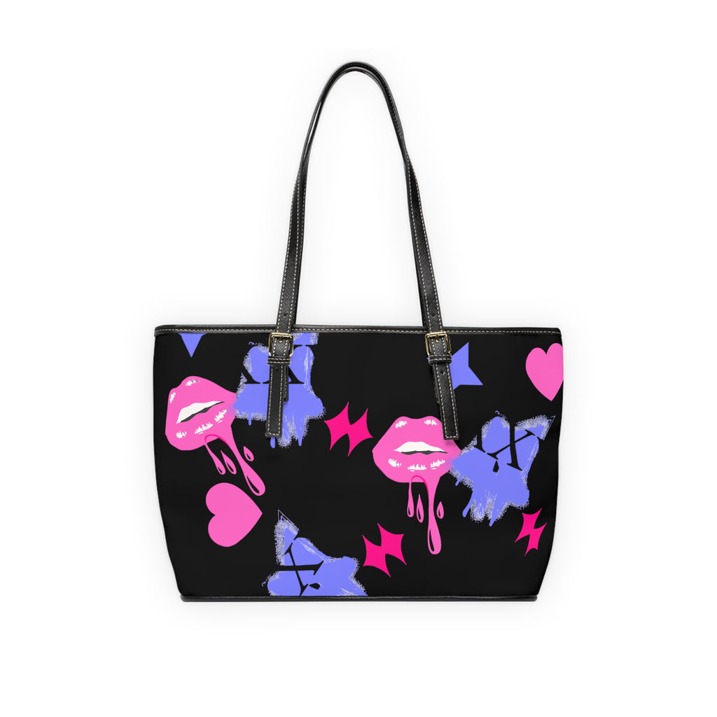 Black and Pink Lips Trendy Leather Shoulder Bag