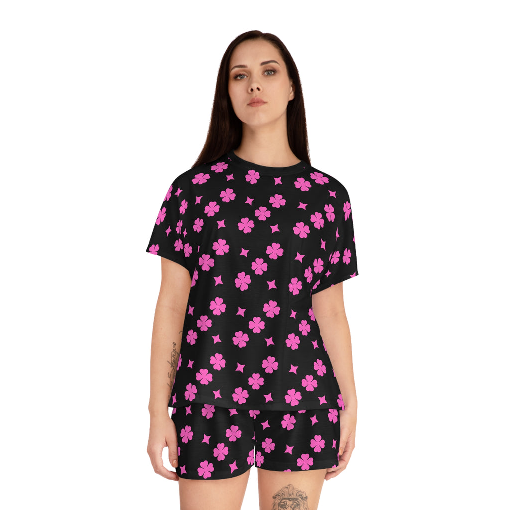 Pink Clover Women's Pajama Set — Short Sleeve Top & Shorts Sleepwear