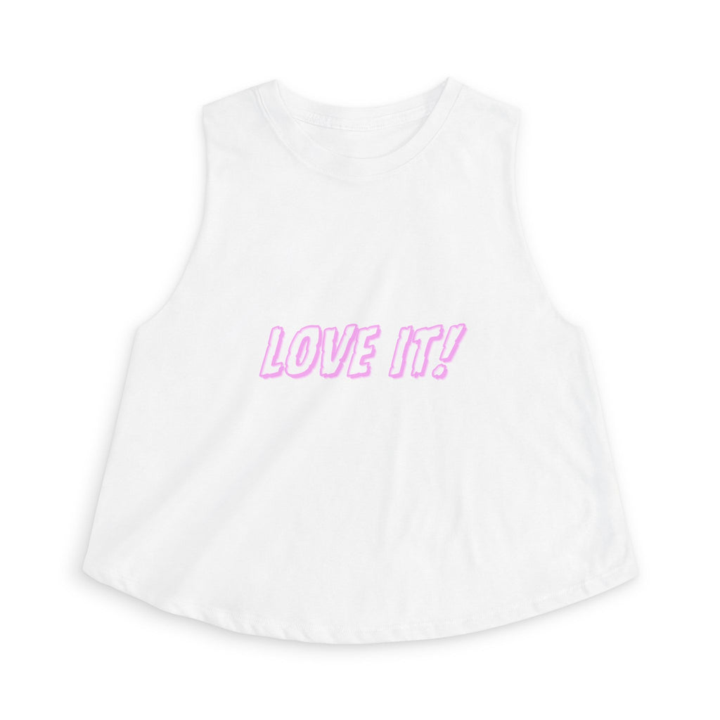 Love It! Women's Crop Tank Top - Cute Pink Script Graphic