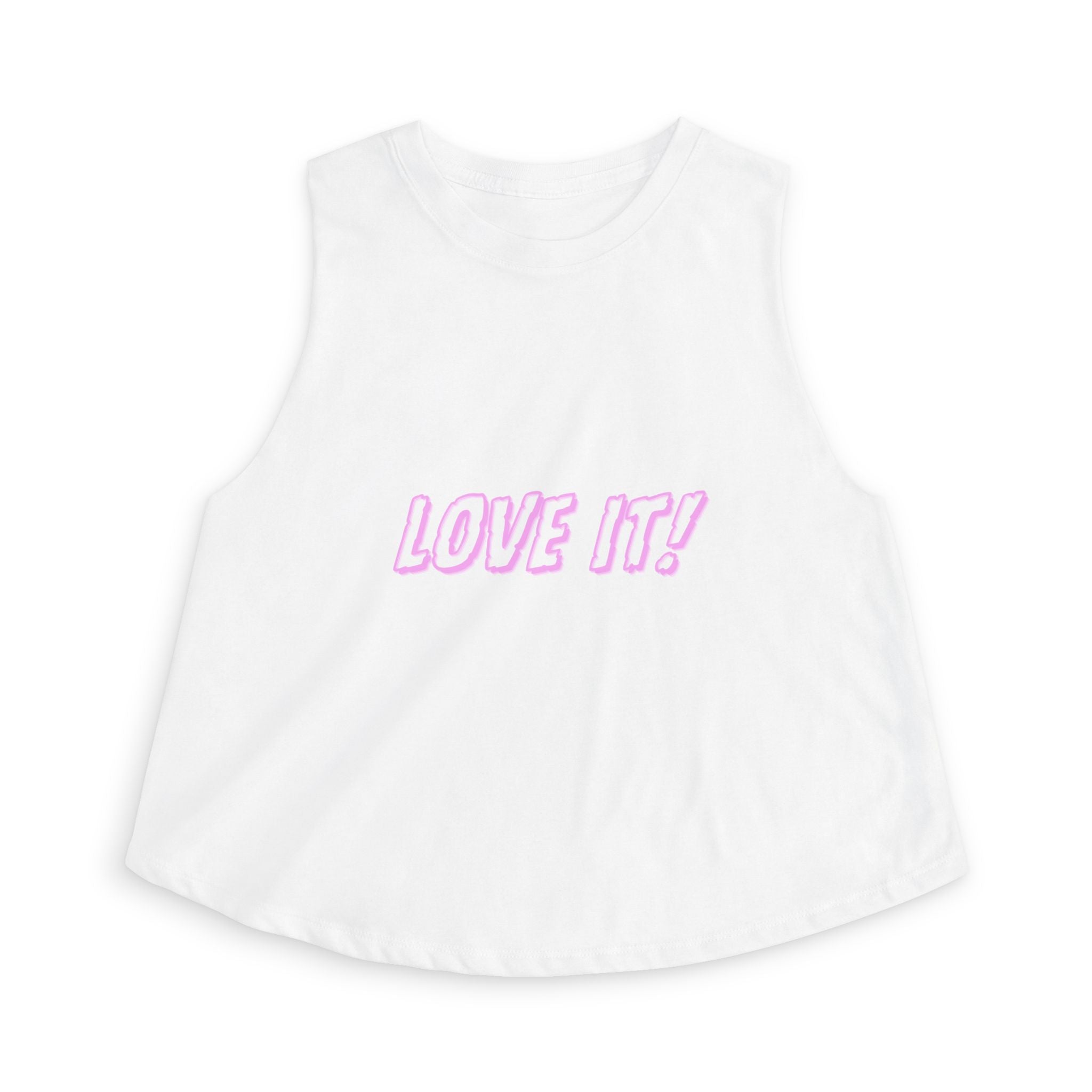 Love It! Women's Crop Tank Top - Cute Pink Script Graphic