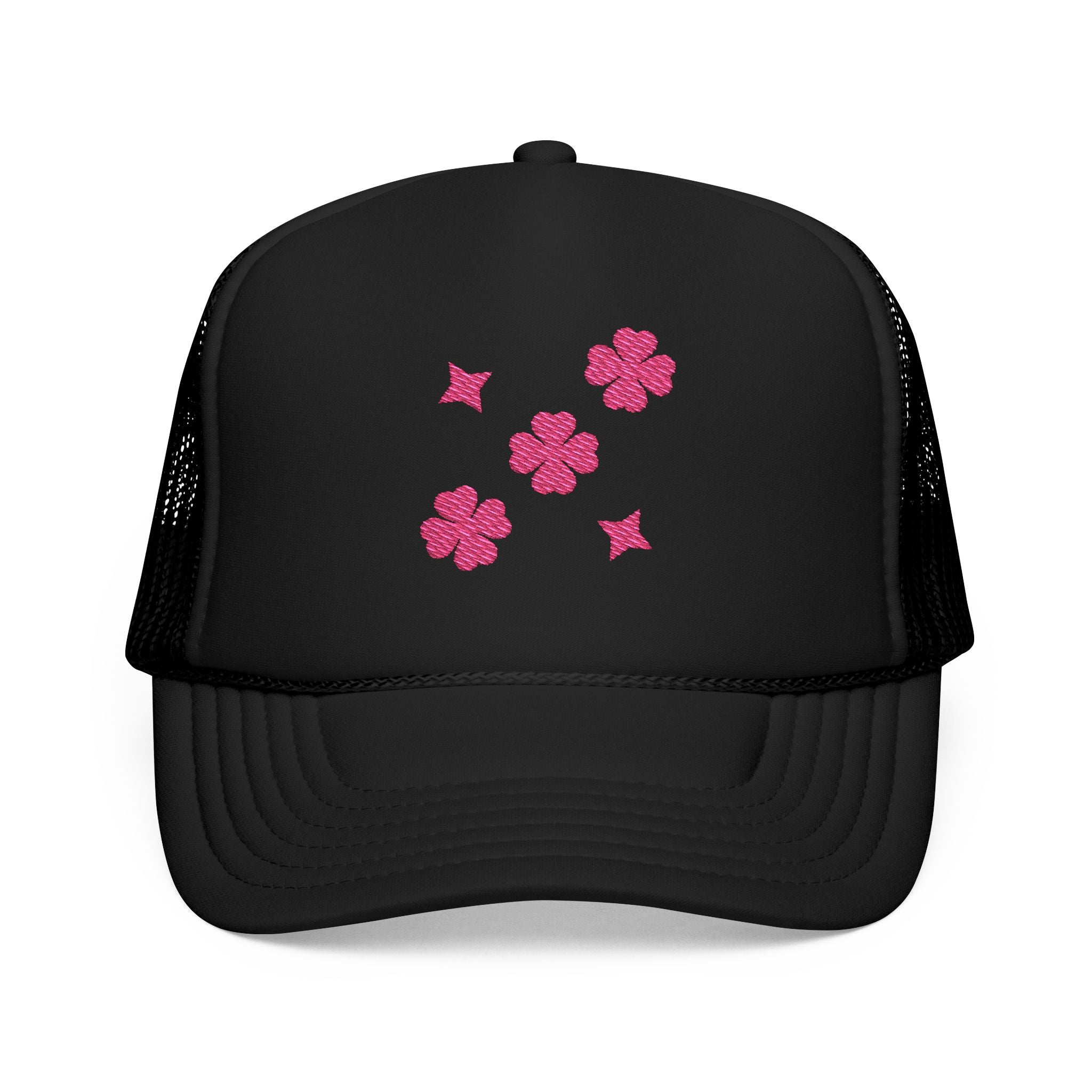 Copy of  Black Embroidered Clover & Lucky Black  Hat