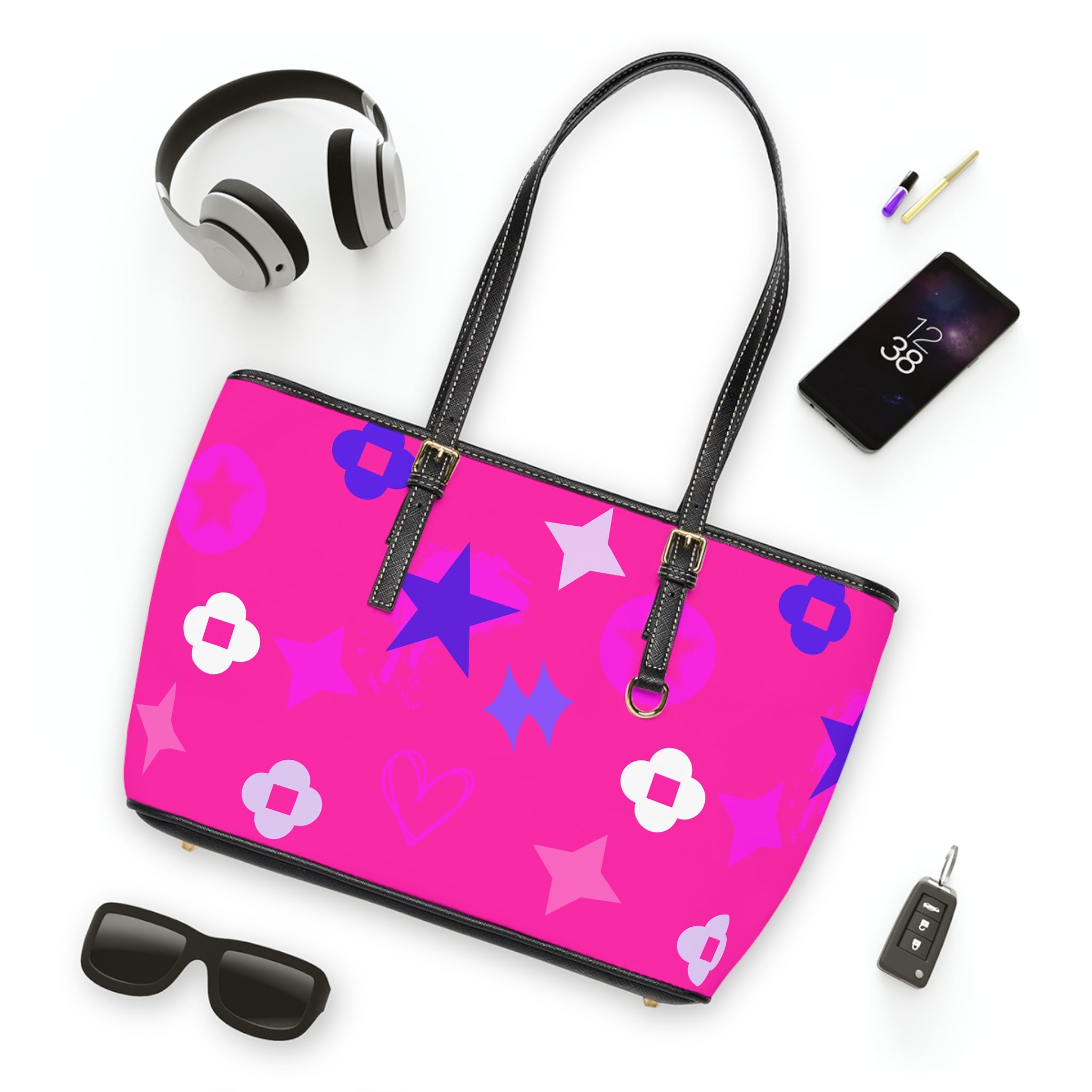 Leather Shoulder Star  Bag Pink