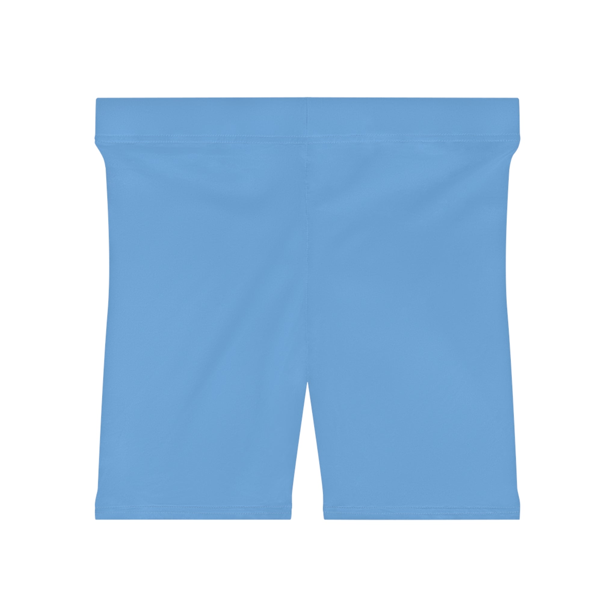Women's Light Blue Shorts with Pink Kiss Logo — Stretchy Athleisure Cycling Shorts Pink
