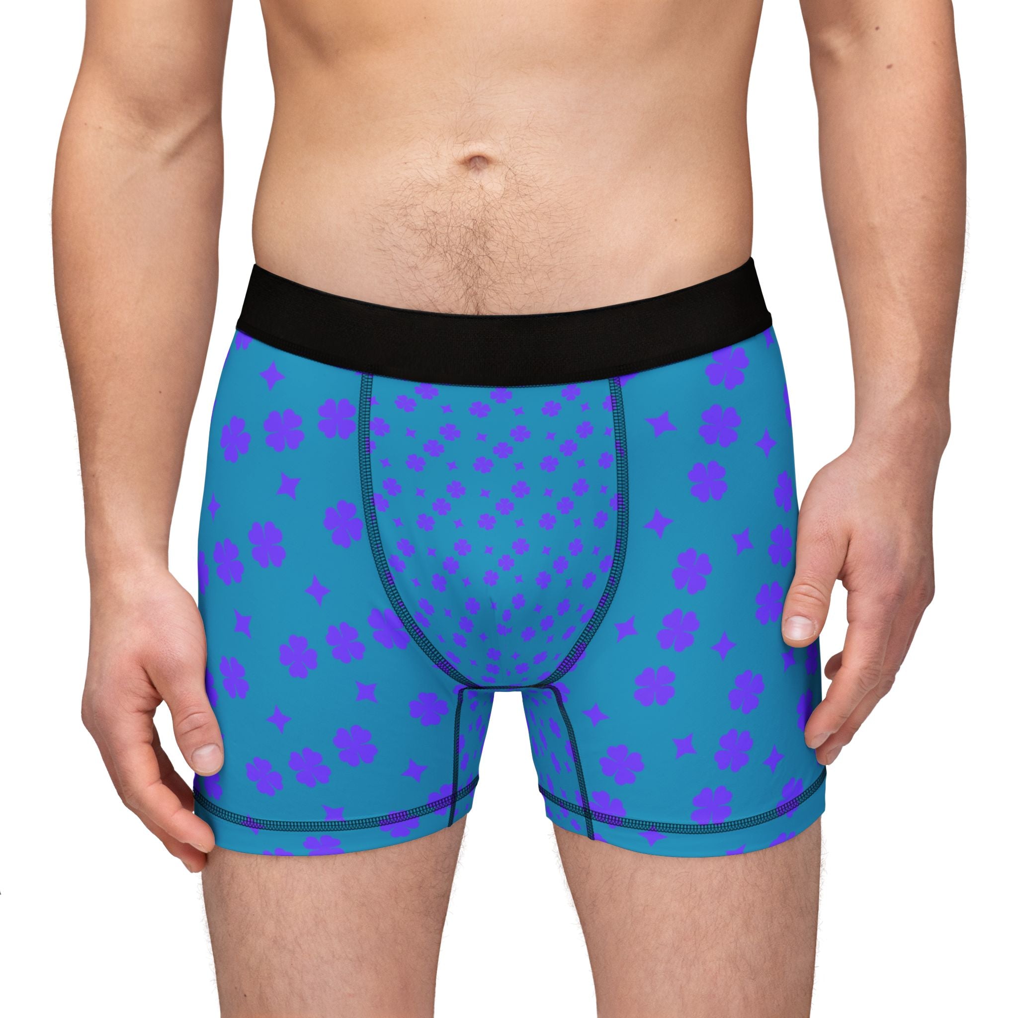 Purple Floral On Blue Boxer Briefs - Men's Comfortable Underwear