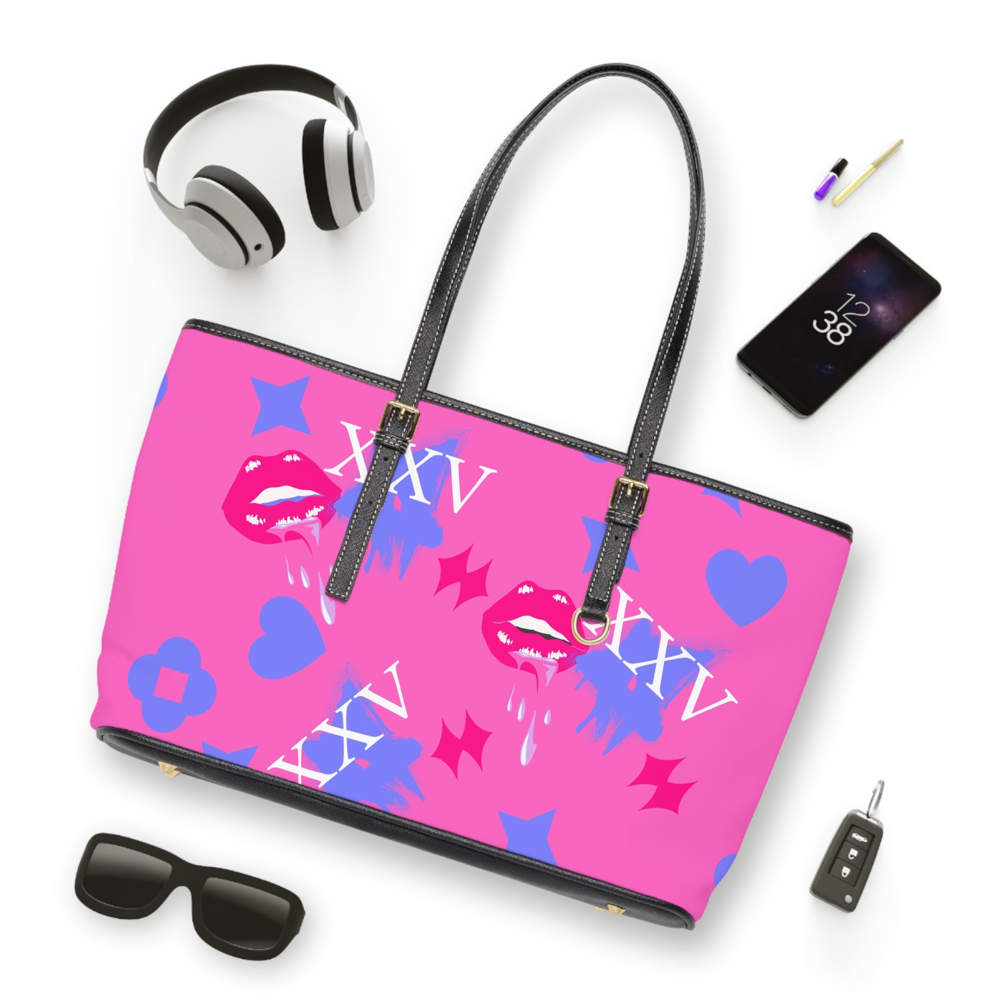 Trendy PU Leather Shoulder Bag with Heart and Star Pattern