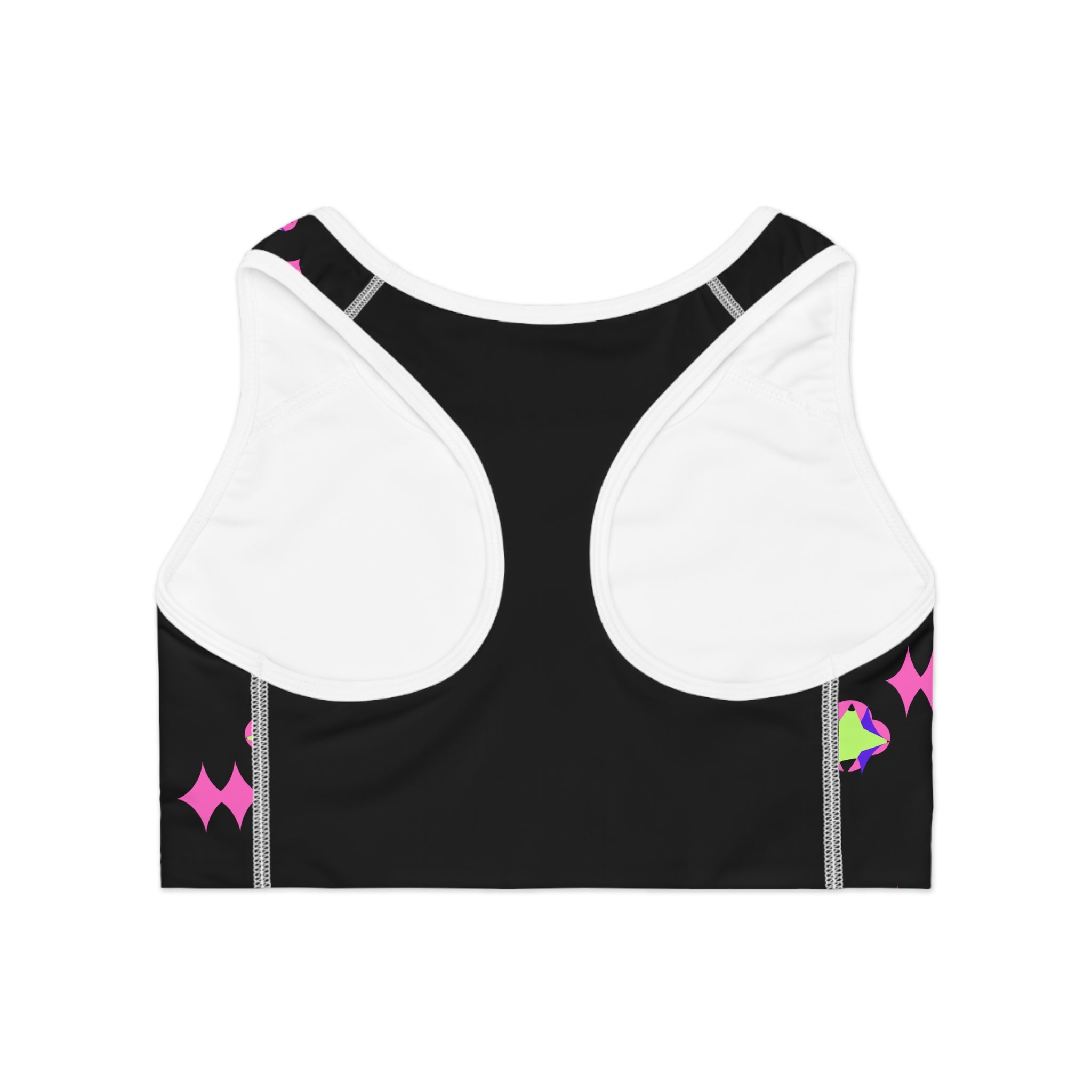 Black Pink Starburst Sports Bra — Neon Retro Pattern Activewear