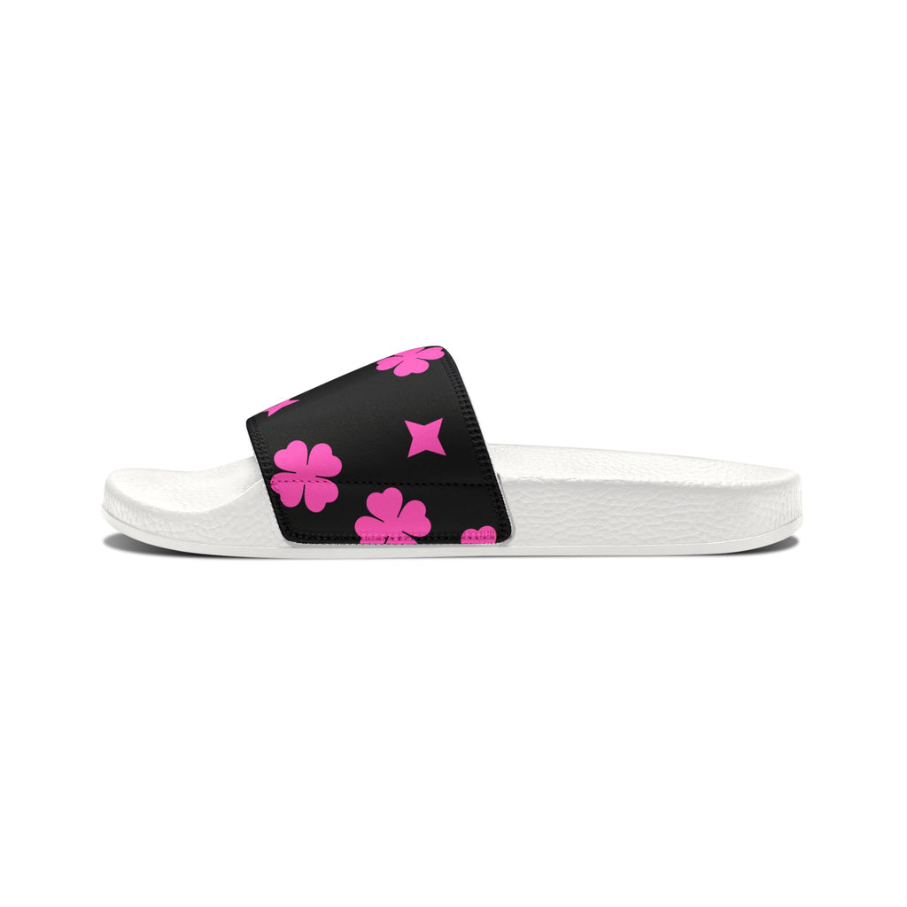 Women Slide Sandals — Pink Stars Removable- Black Striped Strap Slides
