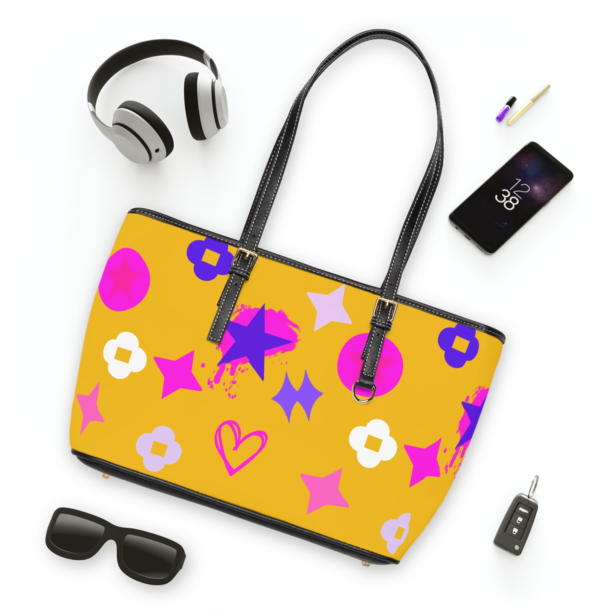Neon Yellow  Shoulder Bag —  Graffiti Stars Tote