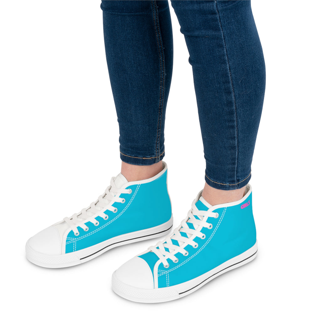 Classic Ocean Blue High-Top Sneakers — Women's Casual Canvas Shoes