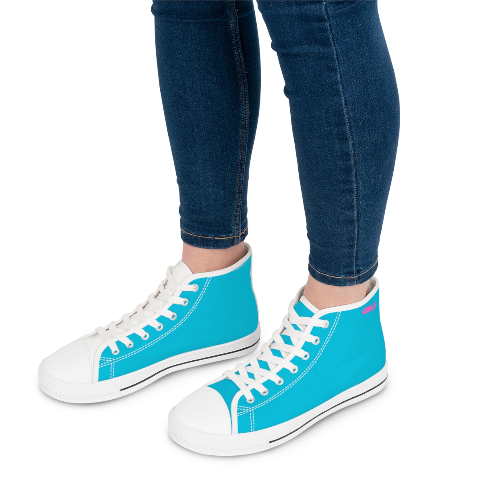 Classic Ocean Blue High-Top Sneakers — Women's Casual Canvas Shoes
