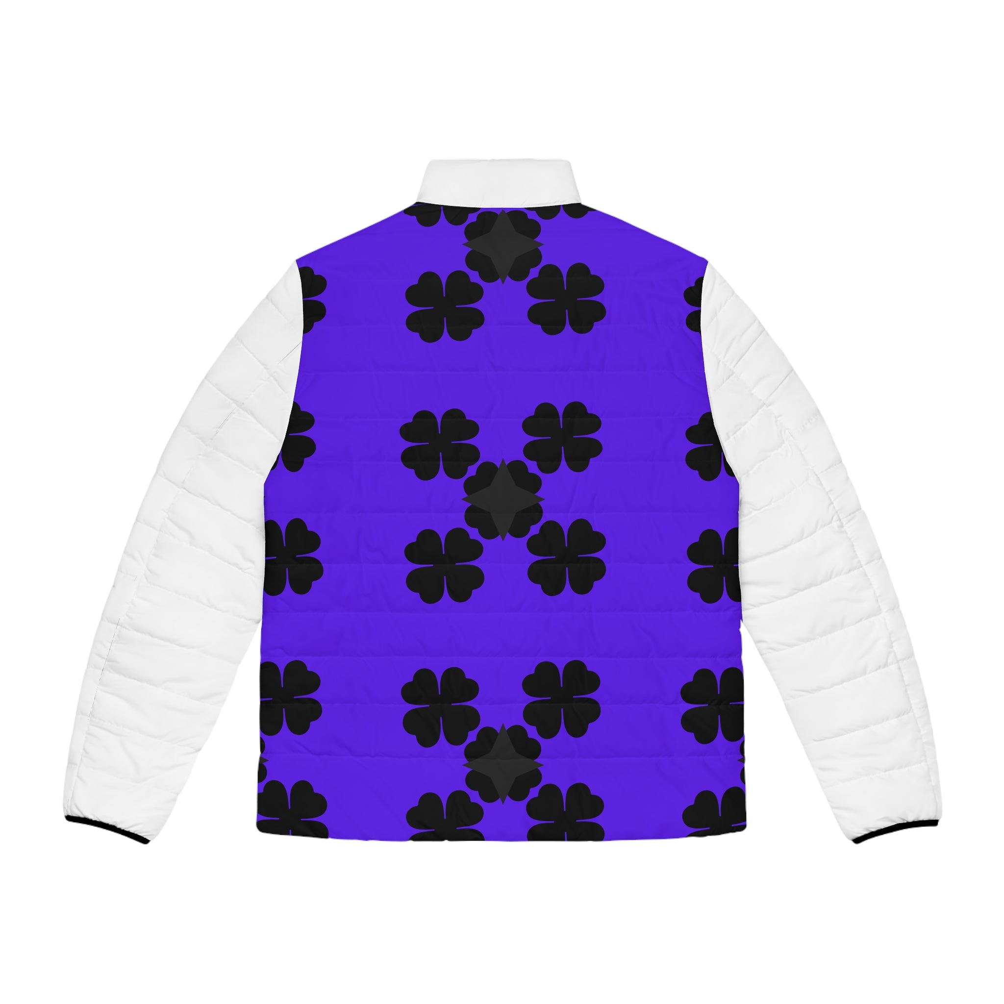 Men's Purple Clover Puffer Jacket — Black Four-Leaf Pattern