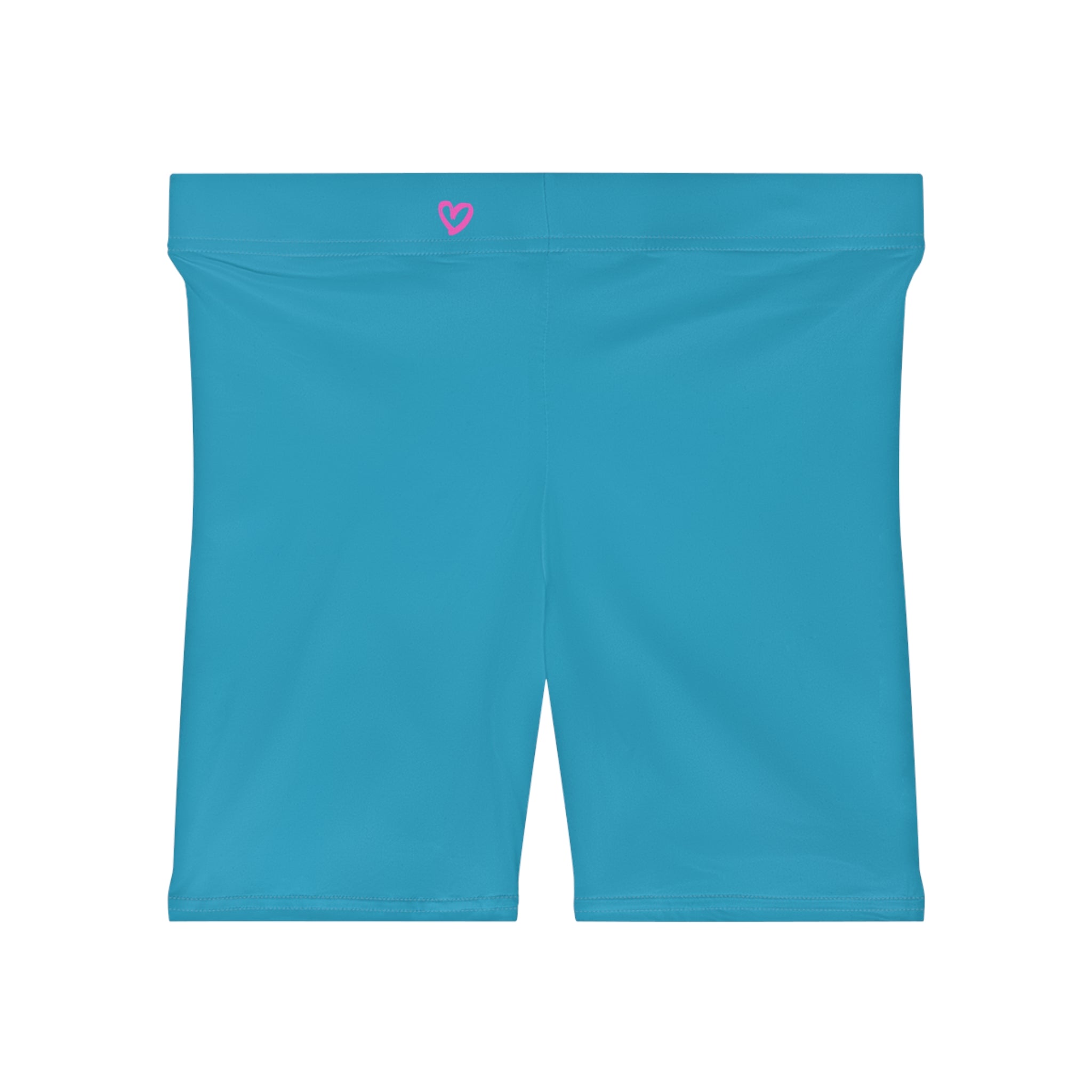 Women's Light Blue Shorts with Pink Kiss Logo — Stretchy Athleisure Cycling Shorts Pink