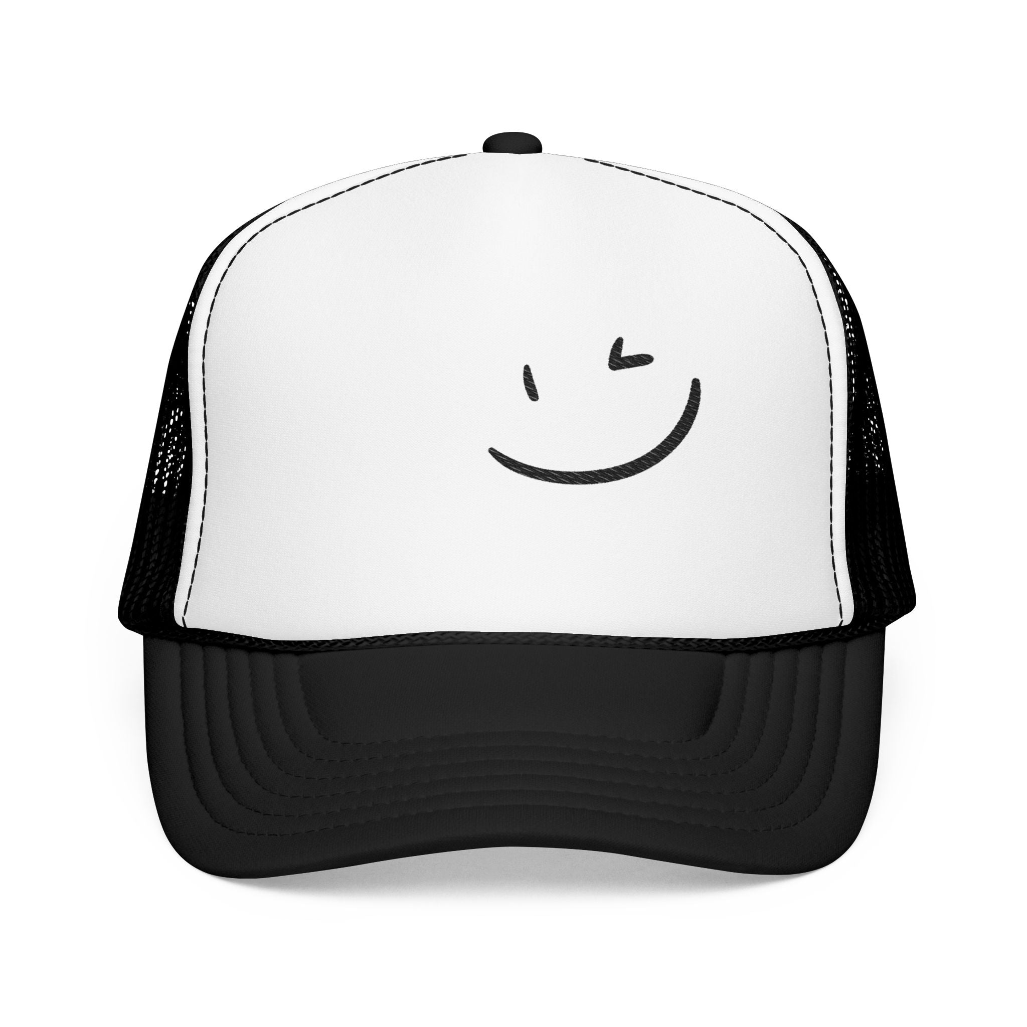 Black Smile Embroidered On Pink Hat