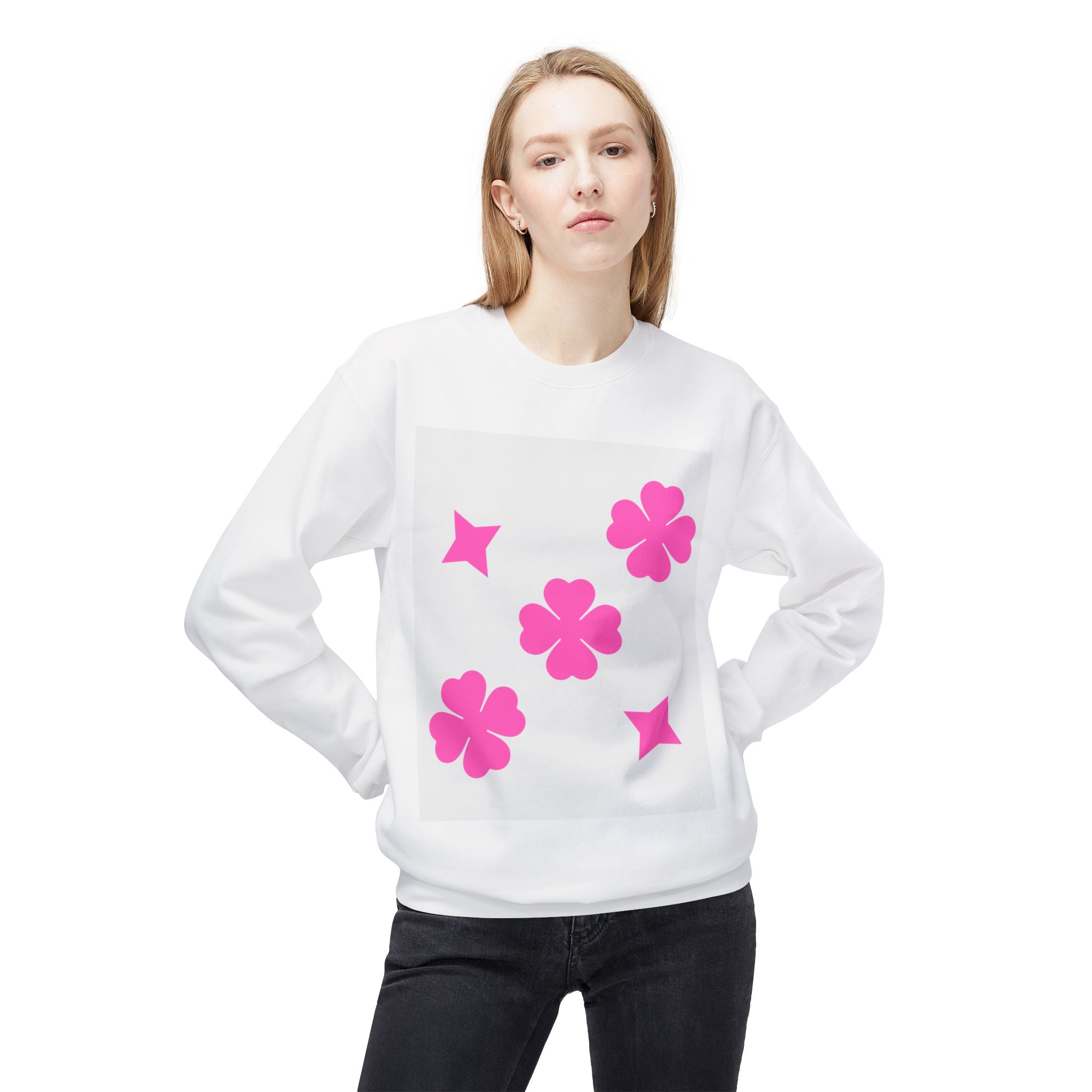 Unisex Fleece Sweatshirt White and Pink