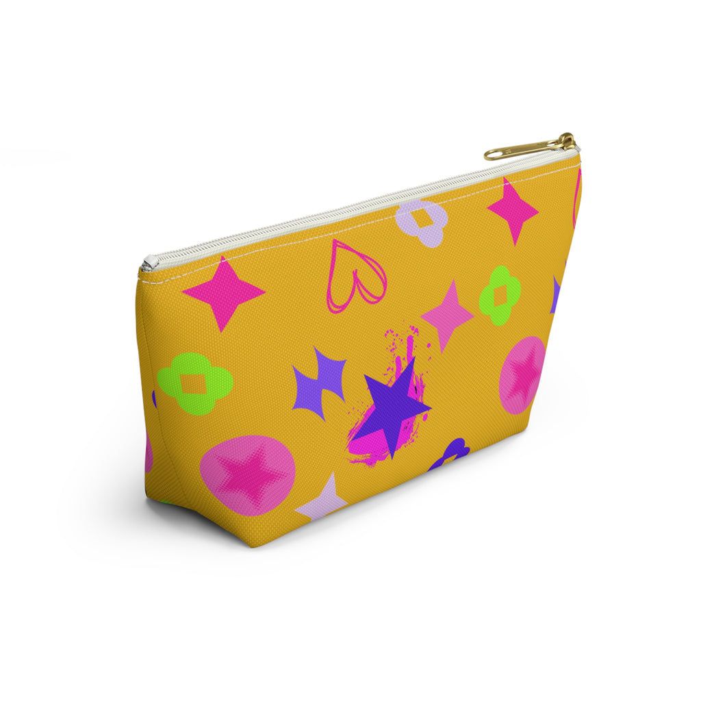 Yellow Stars Accessory Pouch —  Pink Makeup Bag