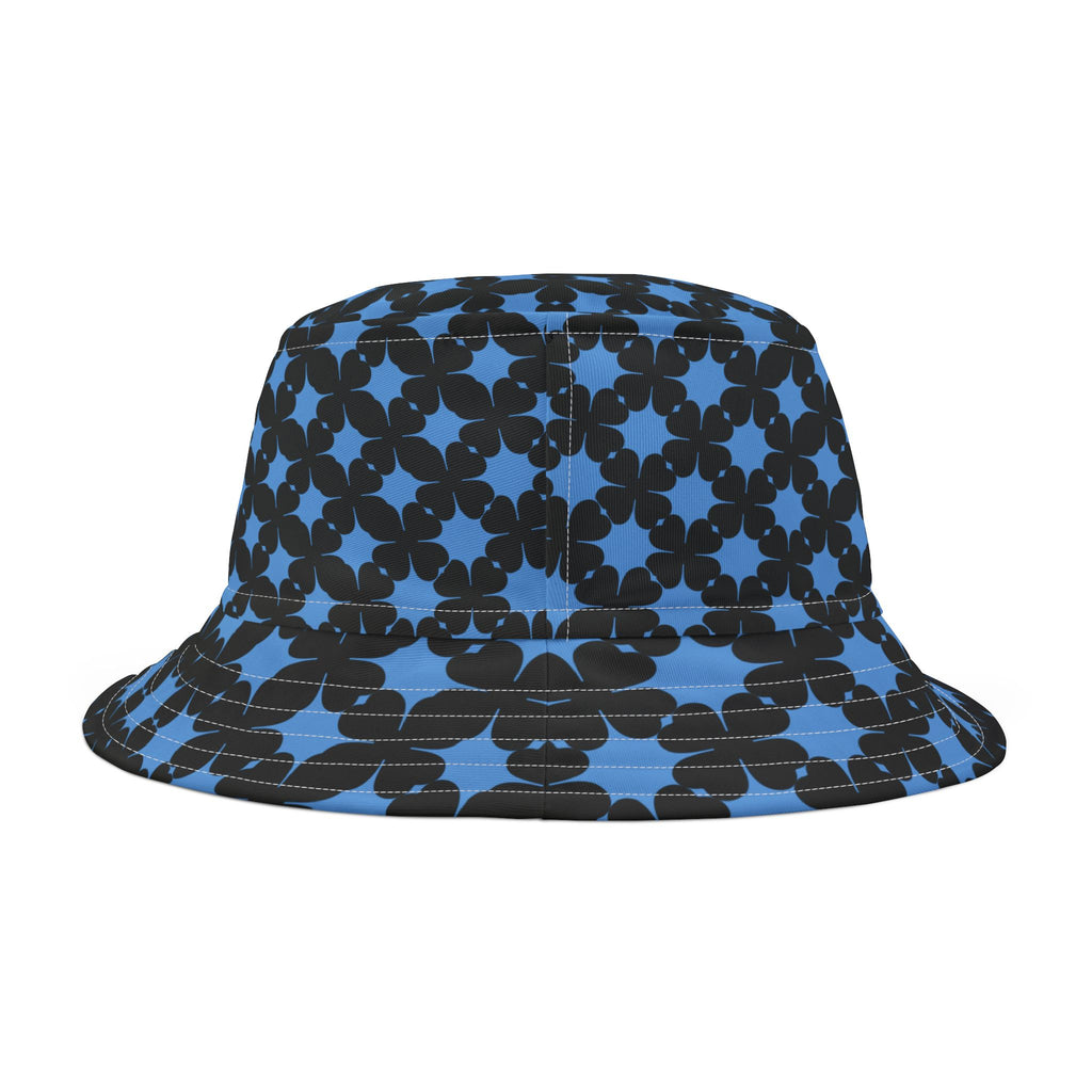 Chrome Black Floral Grid Bucket Hat — On Retro BLu Pattern