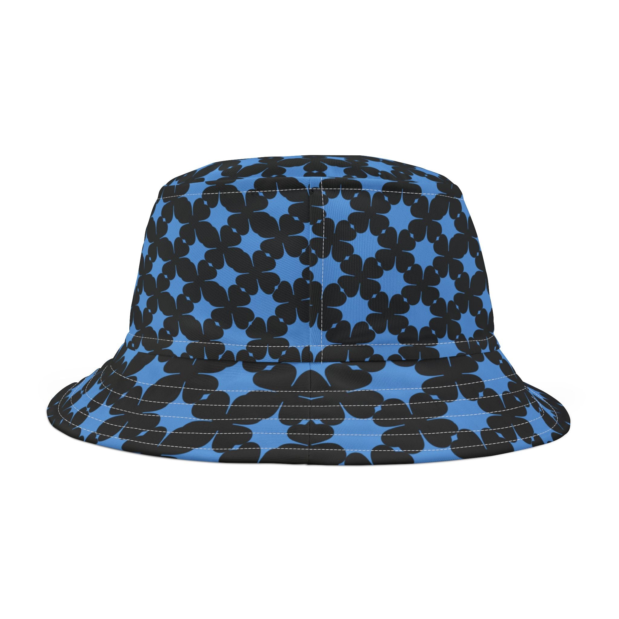 Chrome Black Floral Grid Bucket Hat — On Retro BLu Pattern