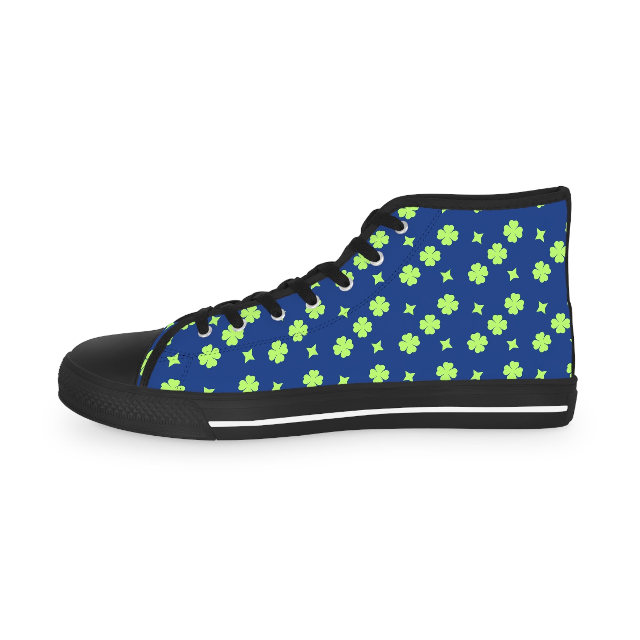 Men's High Top Sneakers Lime Green Lucky Stars On Top Blue Bottoms