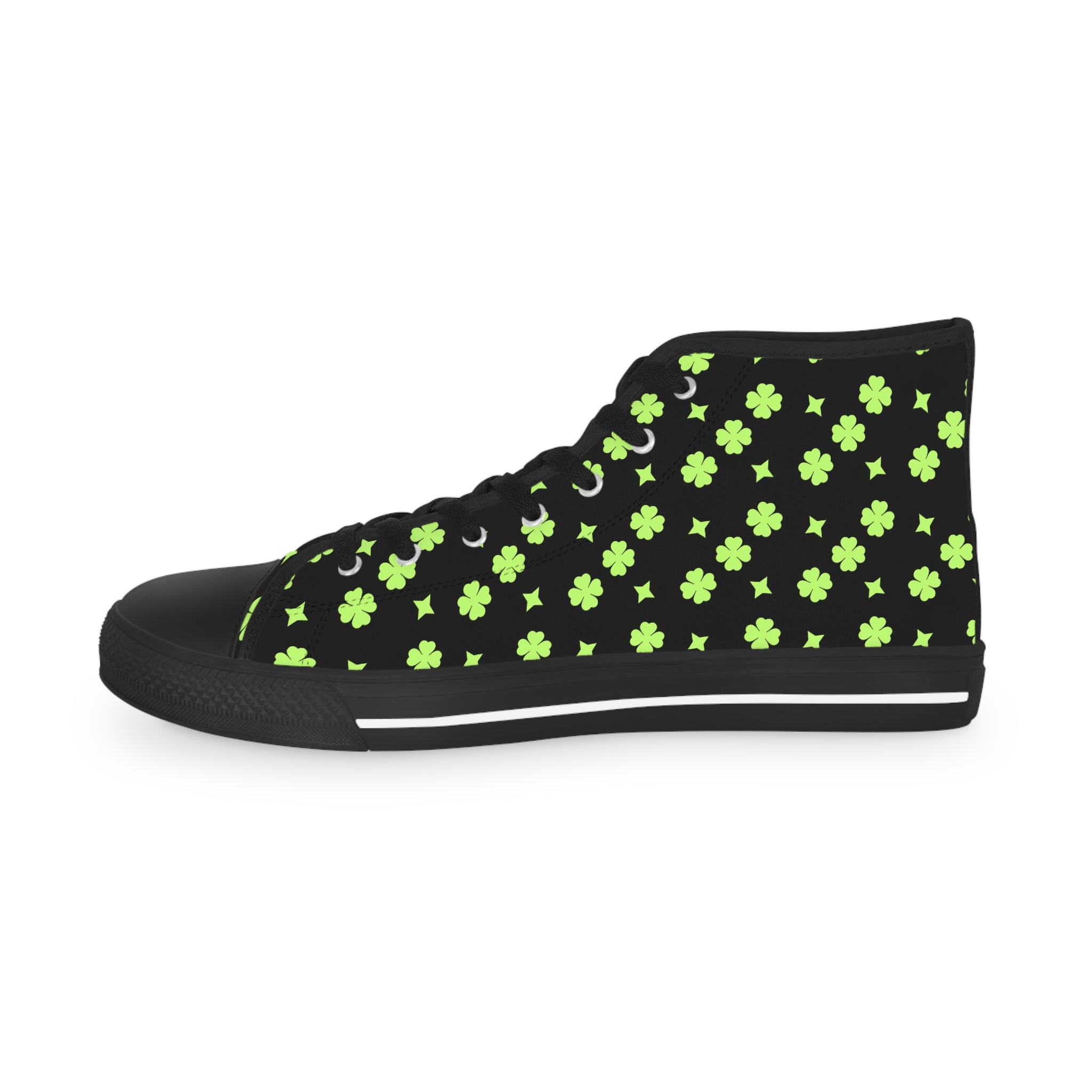 Men's High Top Sneakers Lime Green Lucky Stars On Top Black Bottoms