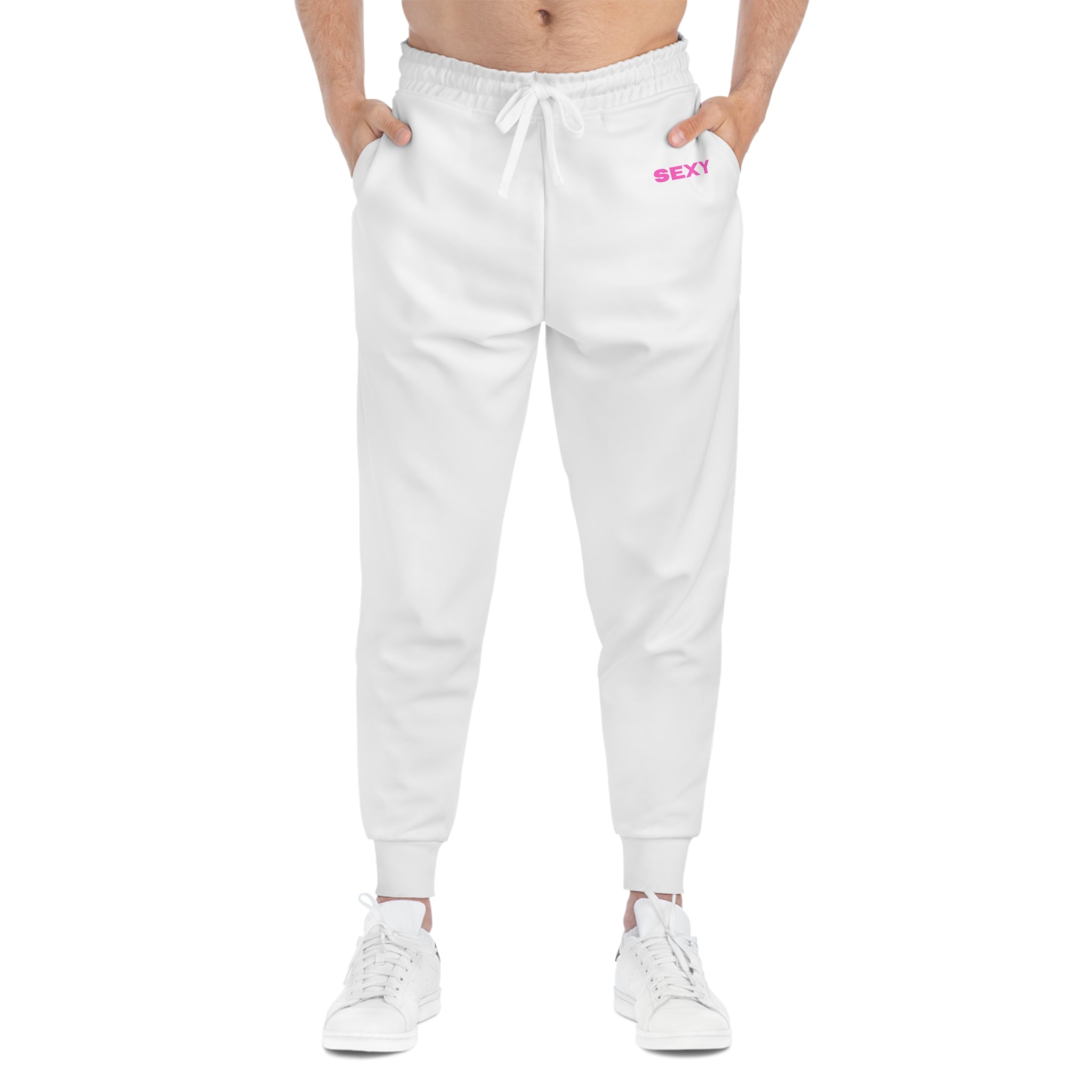 White Athletic Joggers with Pink Heart Accent — Women's Cozy Casual Sweatpants
