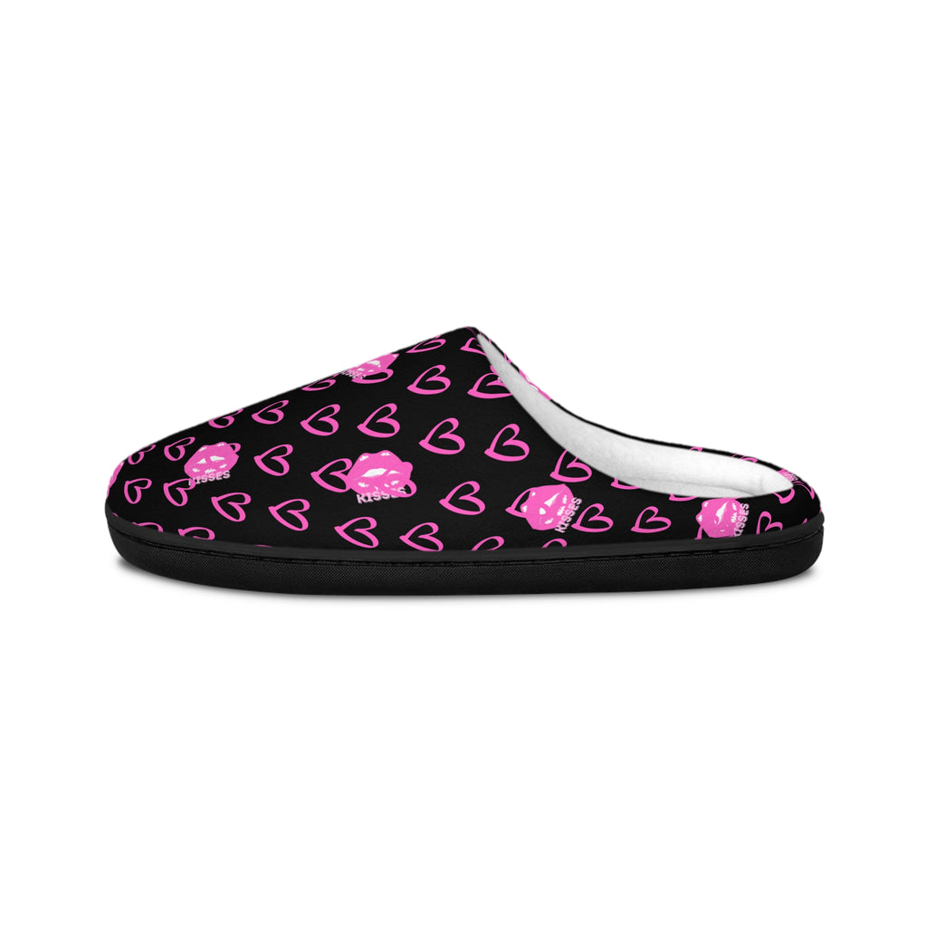 Black Slippers — Pink  Hearts Women's Indoor Slippers