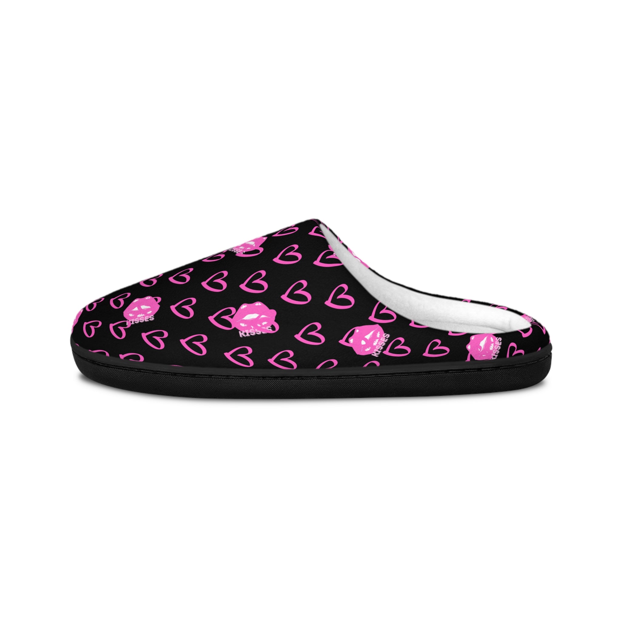 Black Slippers — Pink  Hearts Women's Indoor Slippers
