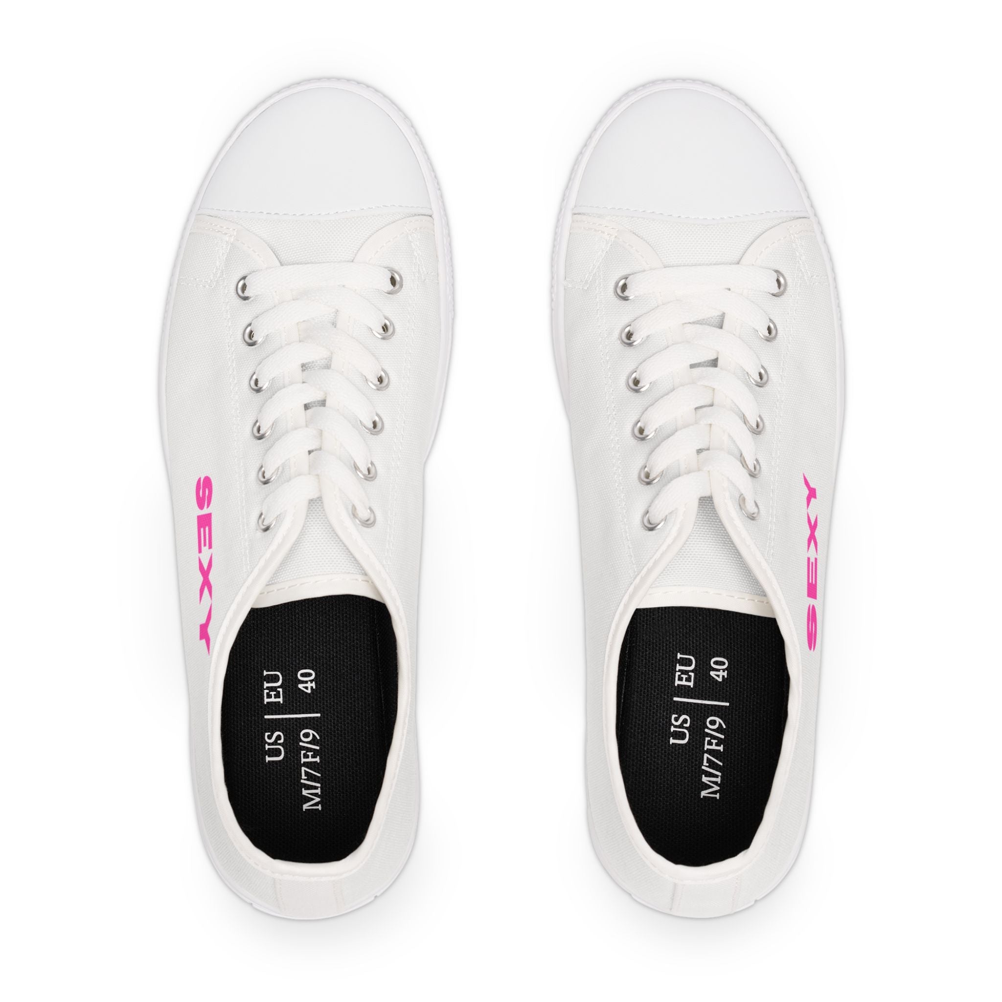 White Low Top Sneakers — Black "SEXY" Embroidered Casual Shoes