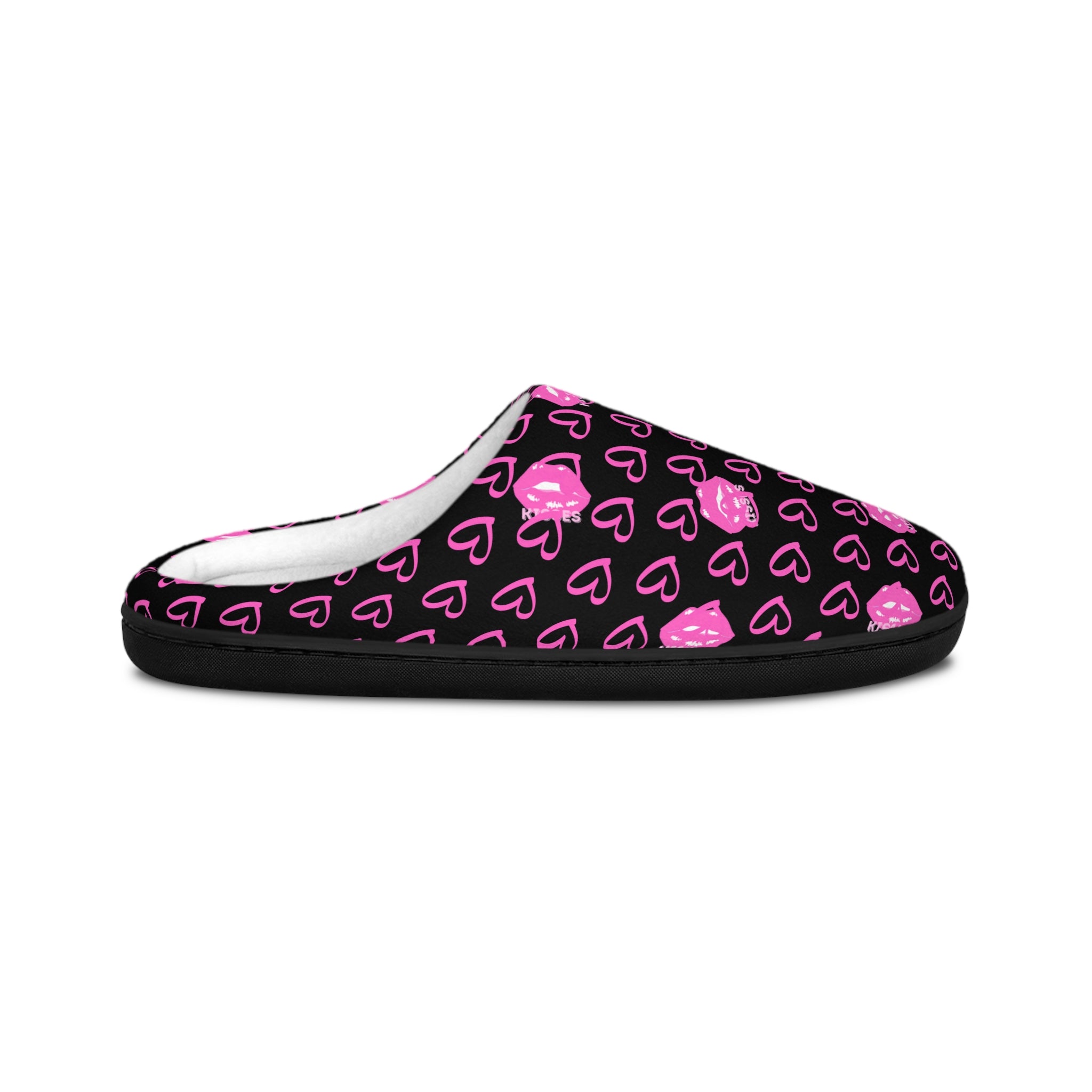 Black Slippers — Pink  Hearts Women's Indoor Slippers