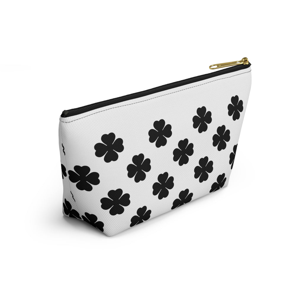 Black Clover Pattern Accessory Pouch — T‑Bottom Makeup & Travel Organizer