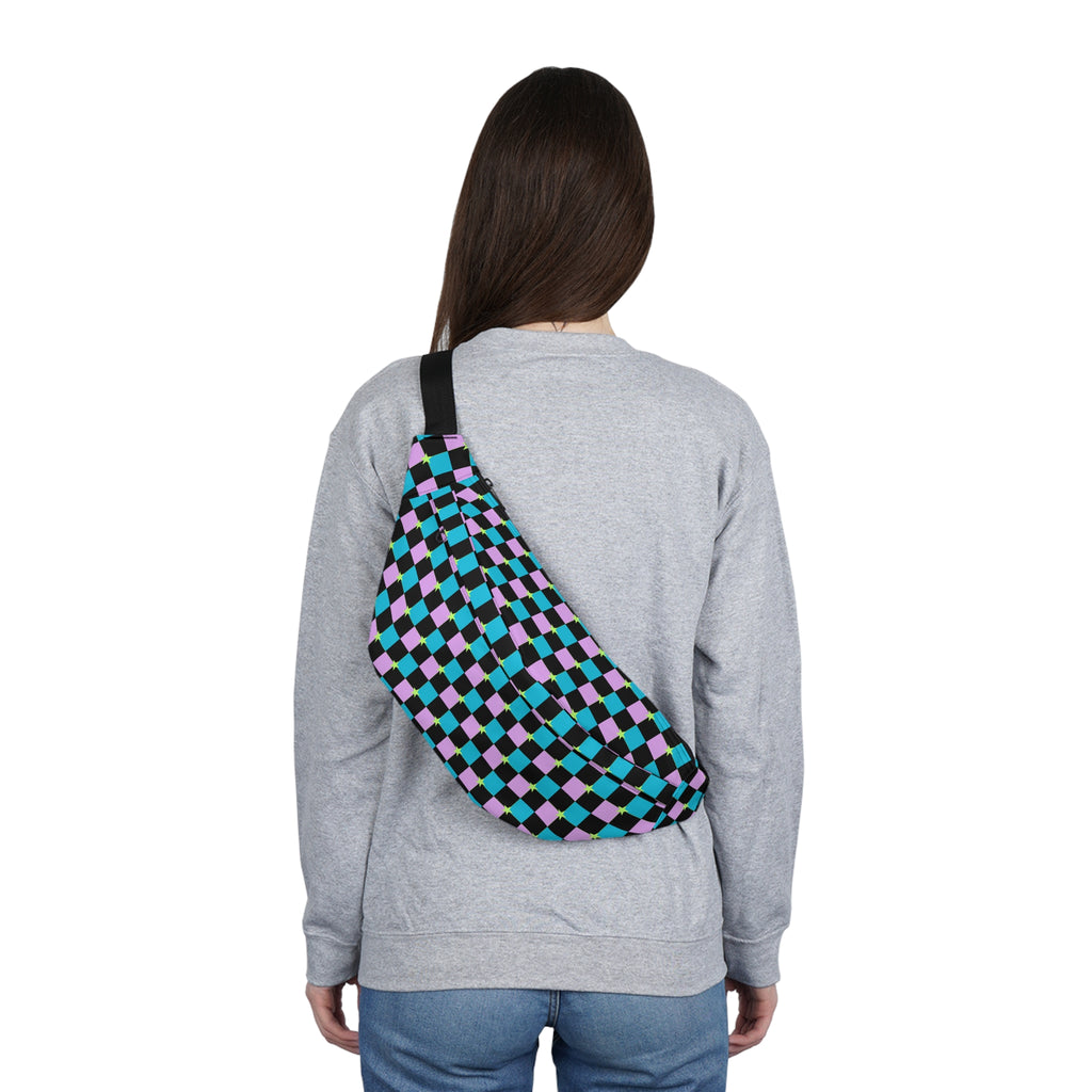 Checkered Large Fanny Pack - Baby Blue-Pink