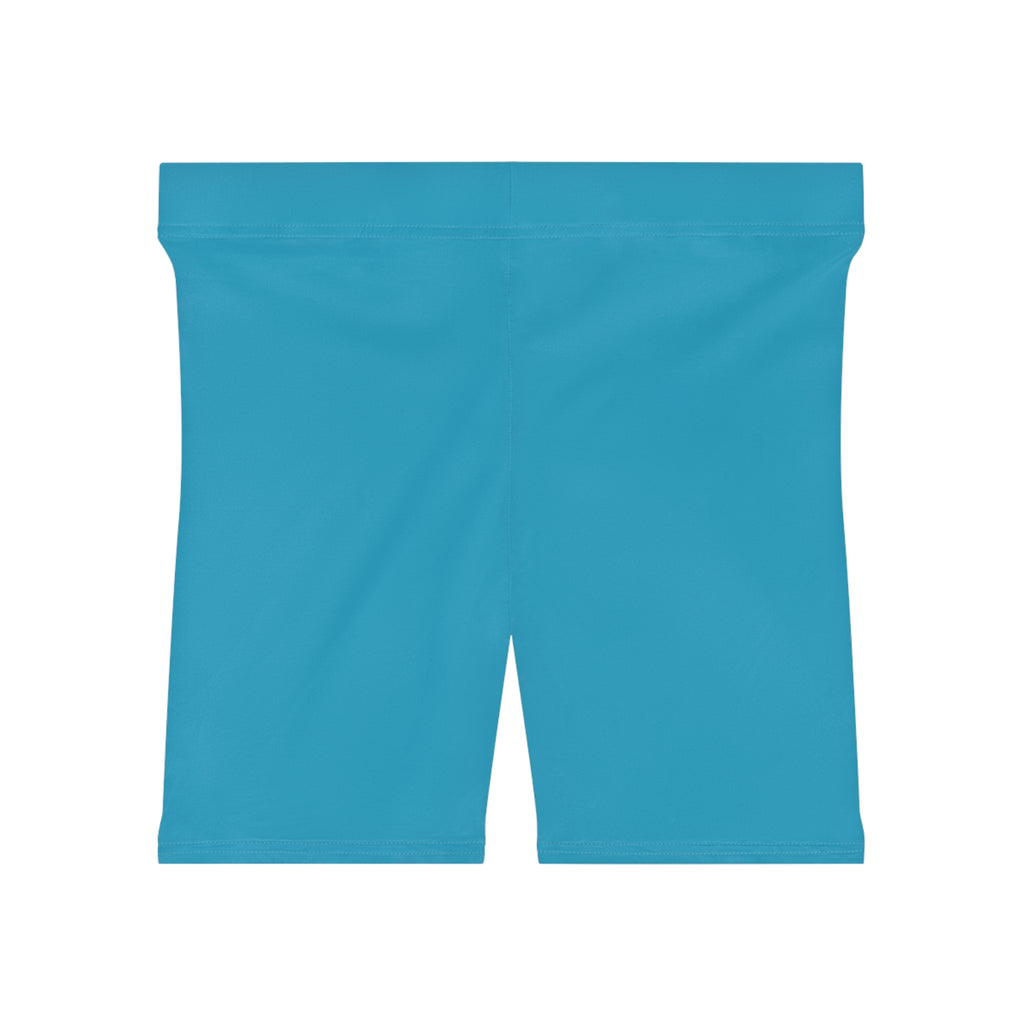 Women's White Shorts with Pink Kiss Logo — Stretchy Athleisure Cycling Shorts Lite Blue