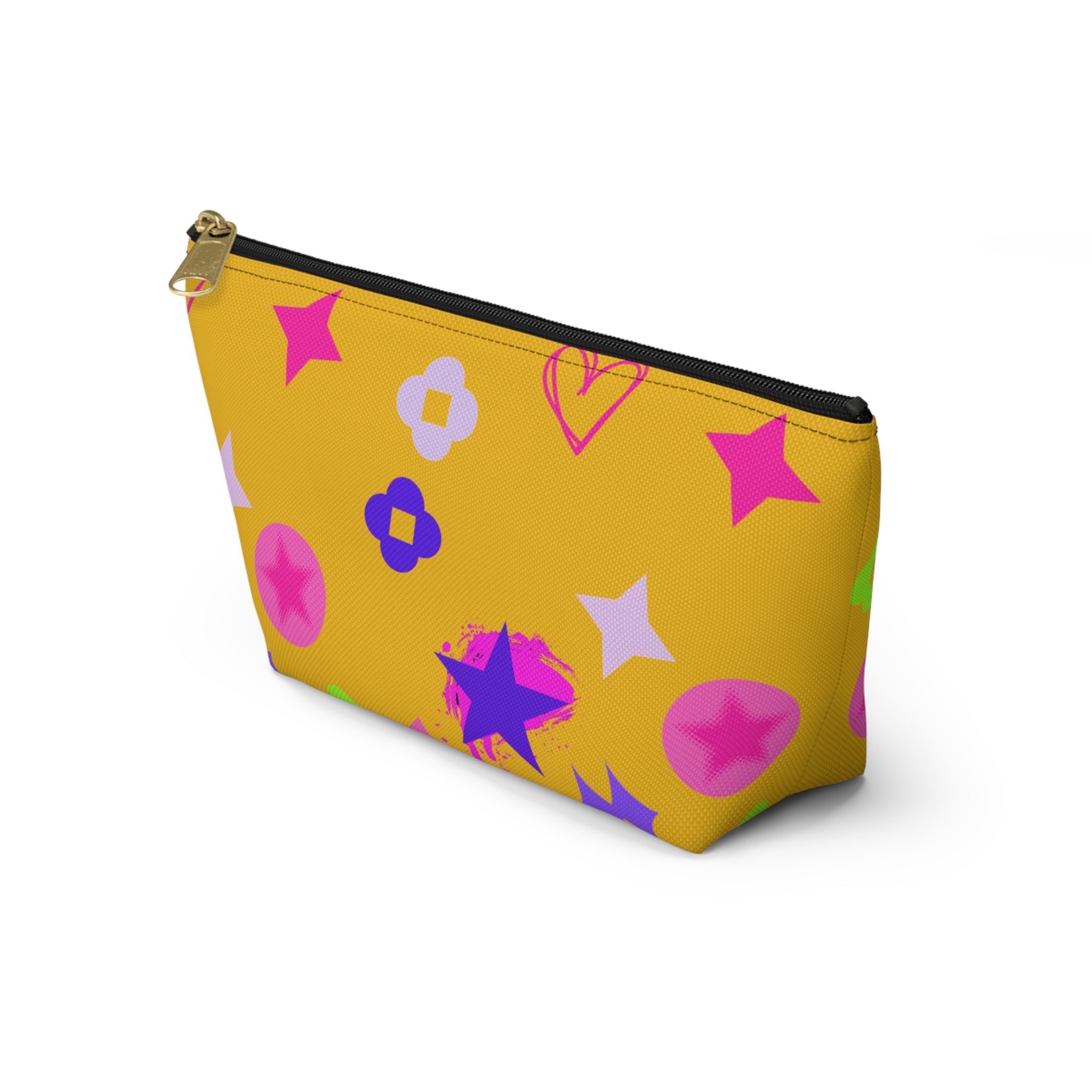 Yellow Stars Accessory Pouch —  Pink Makeup Bag