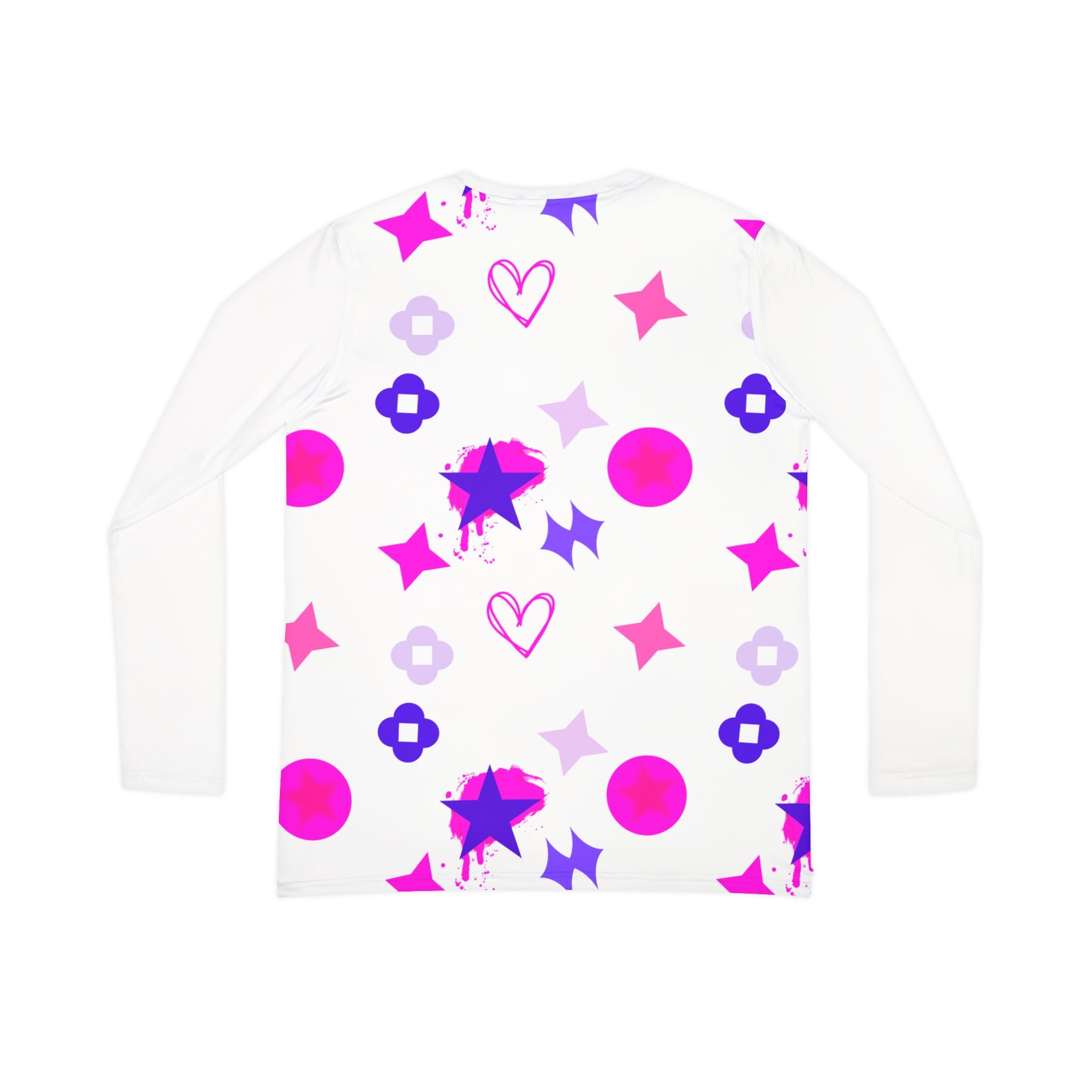 Women's V-Neck Long Sleeve Shirt — Pink & Purple Star, Heart & Dot All-Over Print